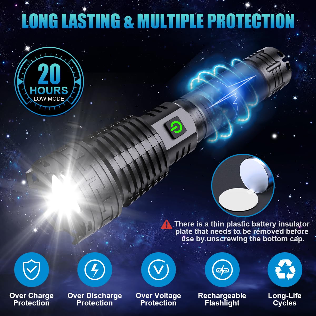 Alifa Rechargeable Flashlights High Lumens, 990000 Lumens Led Tactical Flashlight, 5 Modes Super Bright Flashlight With Zoomable, Ipx67 Waterproof, Handheld Flash Light For Camping Emergencies
