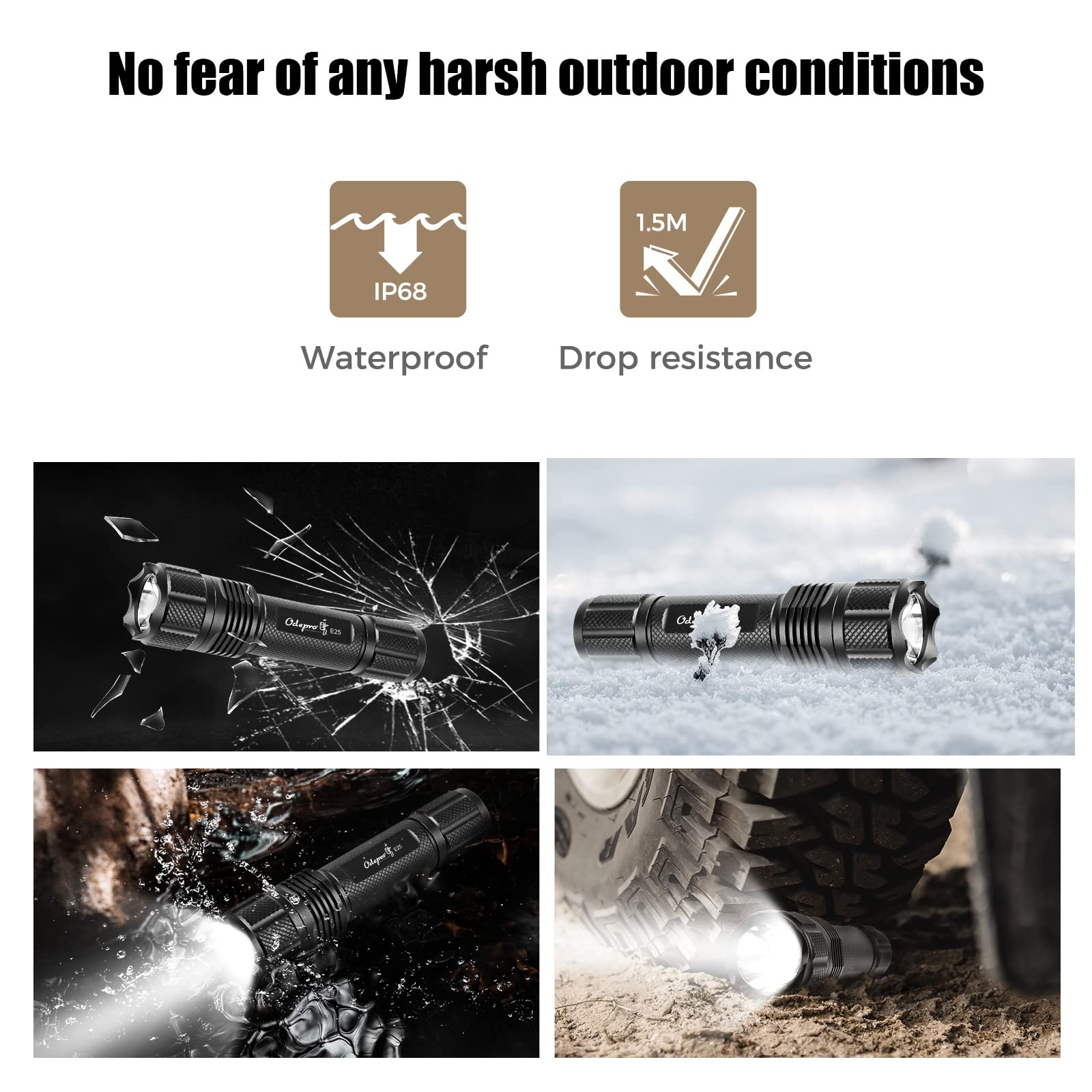 Odepro E25 Led Flashlight, 500 Lumen Small Compact Bright Edc Pocket Flashlights With High/Low/Sos Light Modes, Ipx6 Waterproof, For Outdoor Camping Searching Emergency