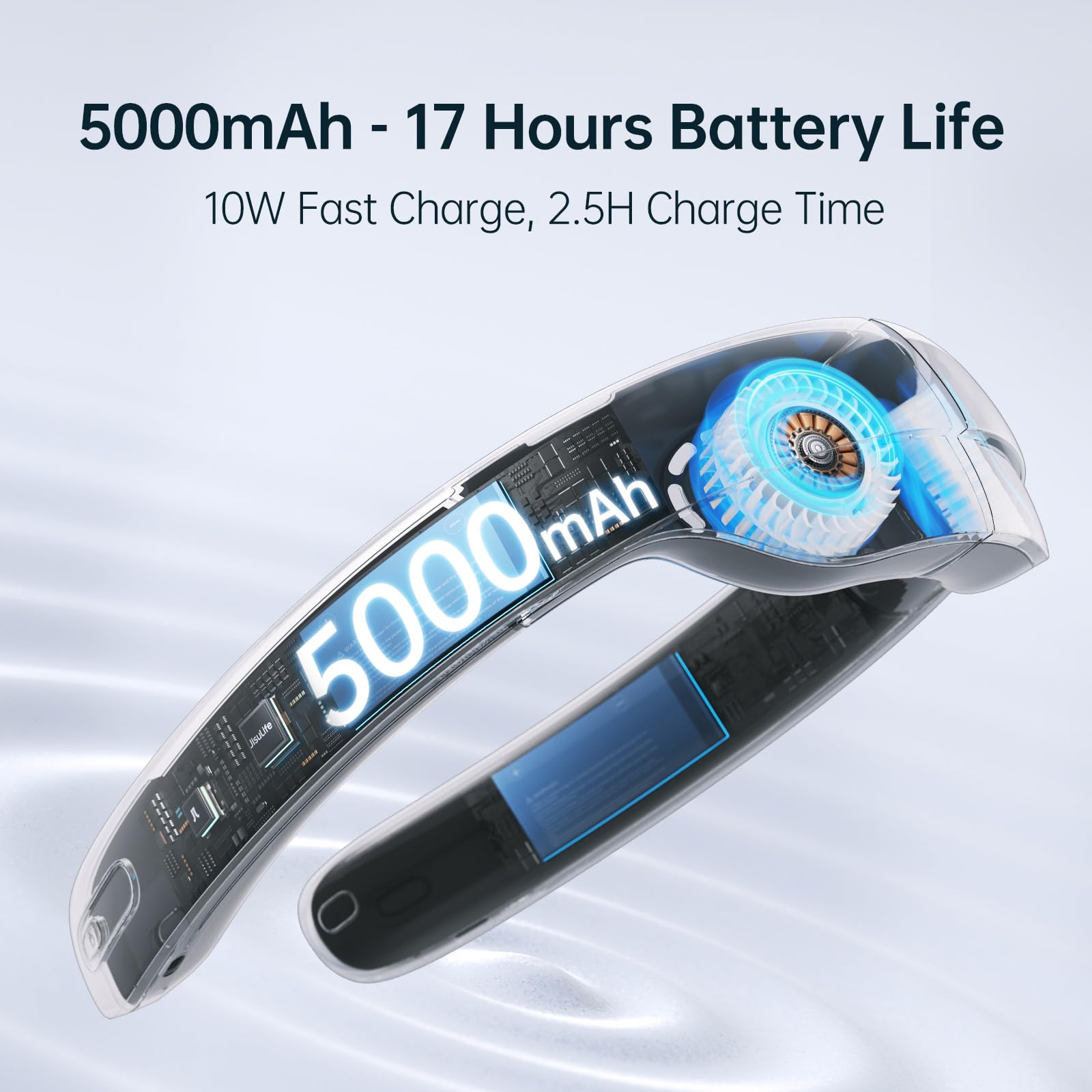 Jisulife Portable Neck Fan Pro, 100 Speeds Bladeless, Stepless Knob, Led Display, 5000Mah