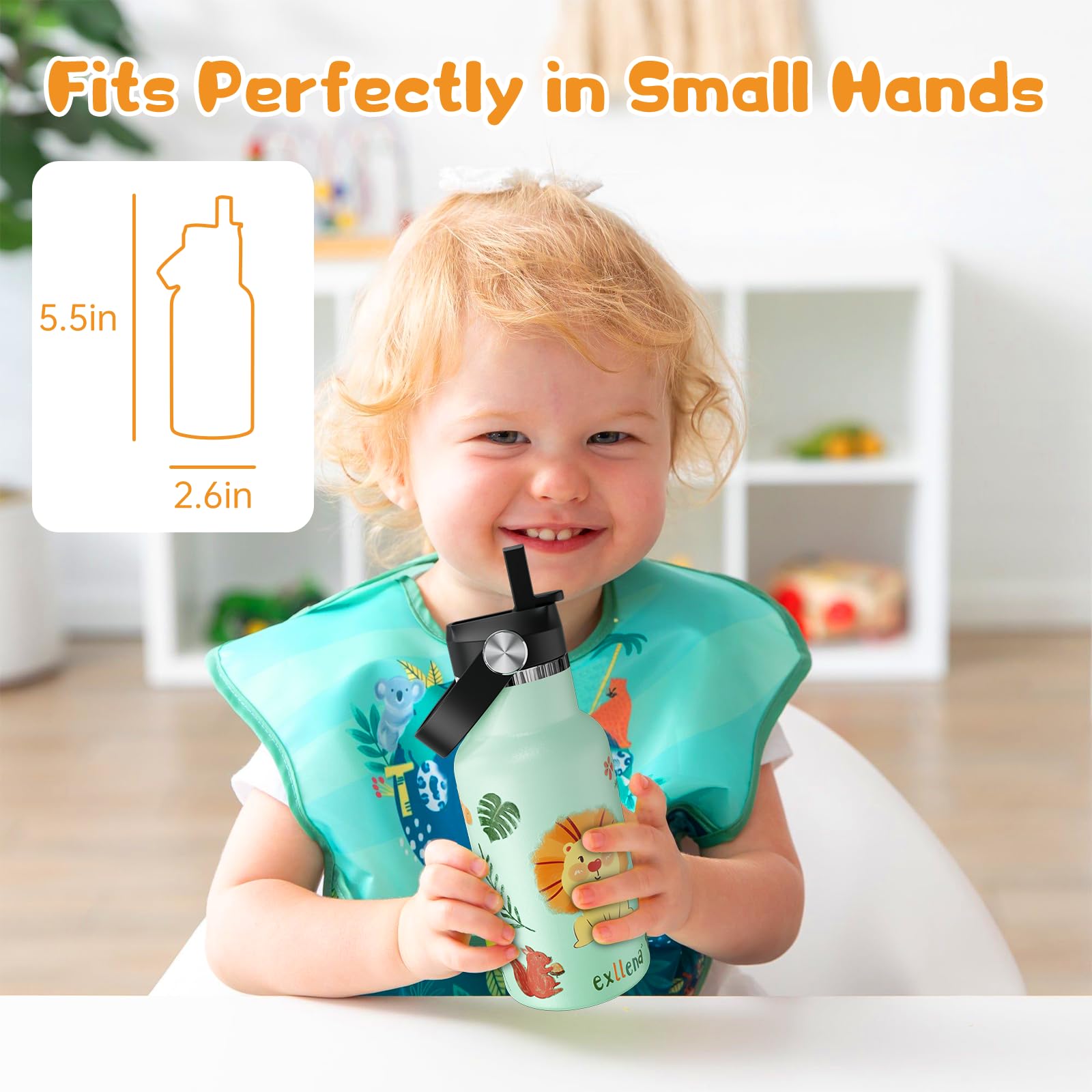 12Oz Kids Water Bottle For School With Kids-Friendly Straw & Handle, Leakproof Toddler Water Bottle