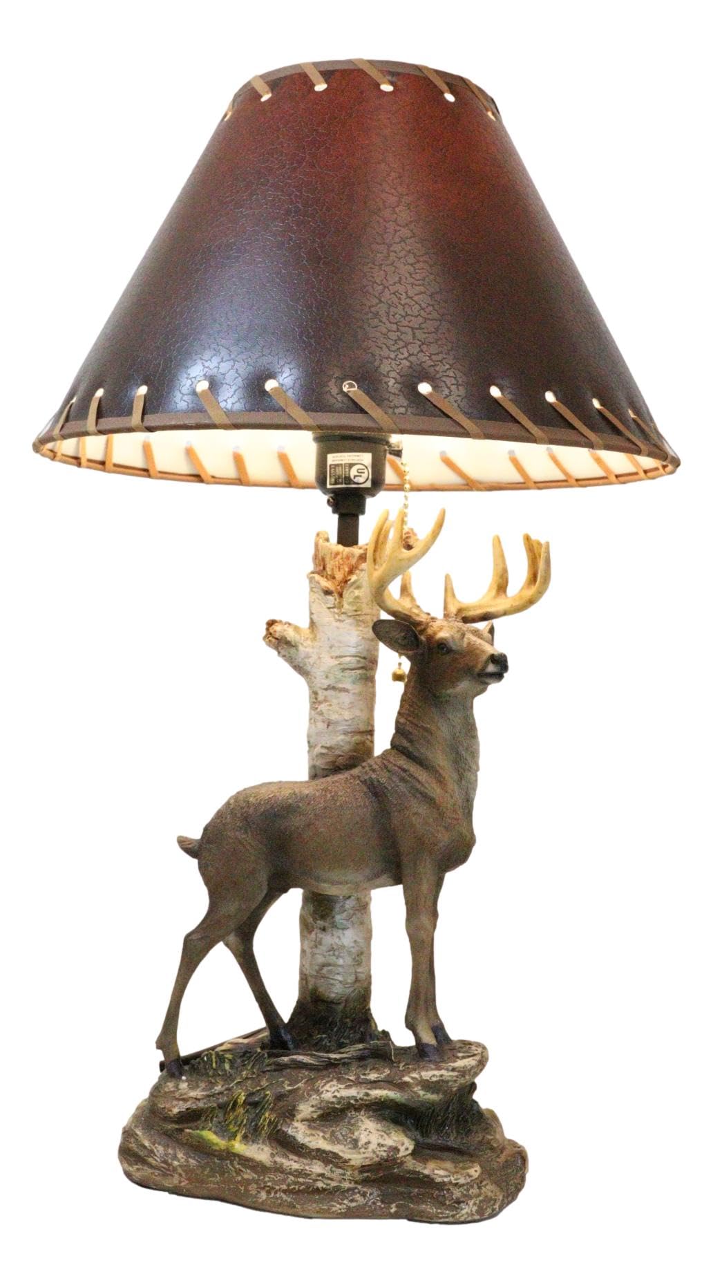 Ebros Gift Rustic Western Country Wildlife Birch Tree Forest Grand Elk Stag Deer Antlers Climbing Rock Slope Desktop Table Lamp With Shade Home Decor Animal Life Accent