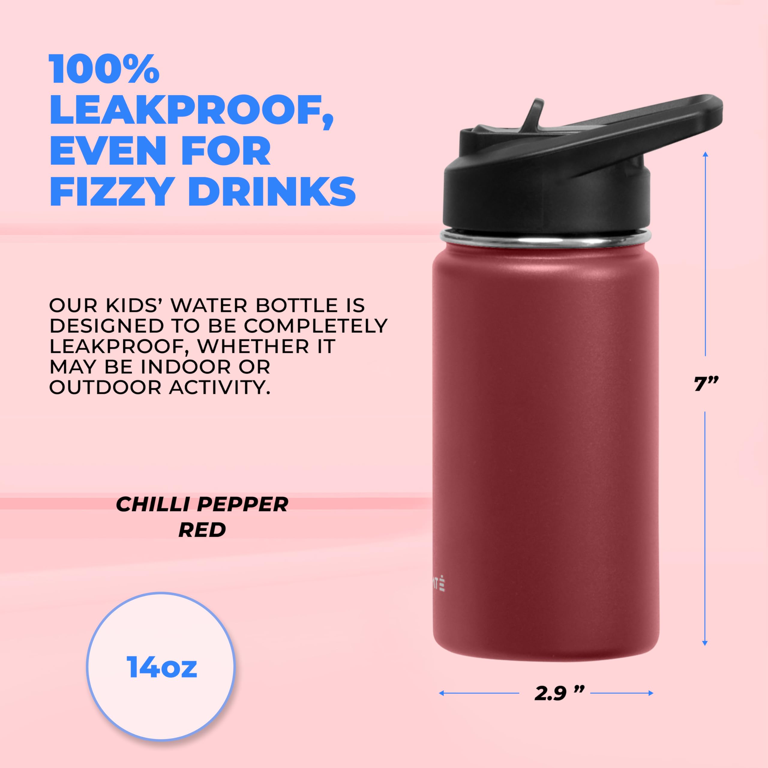 Hydrate Kids Stainless Water Bottle - Small Insulated Water Bottle For Kids - Spill Proof Lid