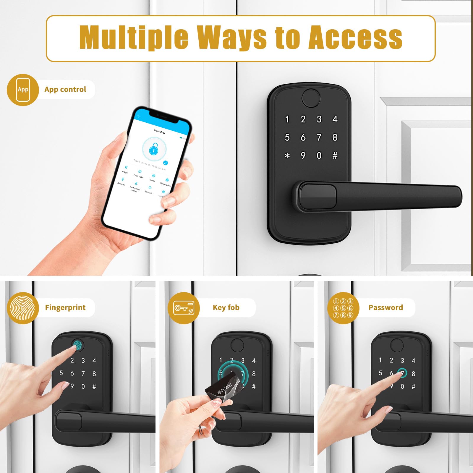Olumat Smart Lock Gateway: Keyless Entry Door Lock With Keypad, Fingerprint, And App Control - Biometric Home Security (Black)