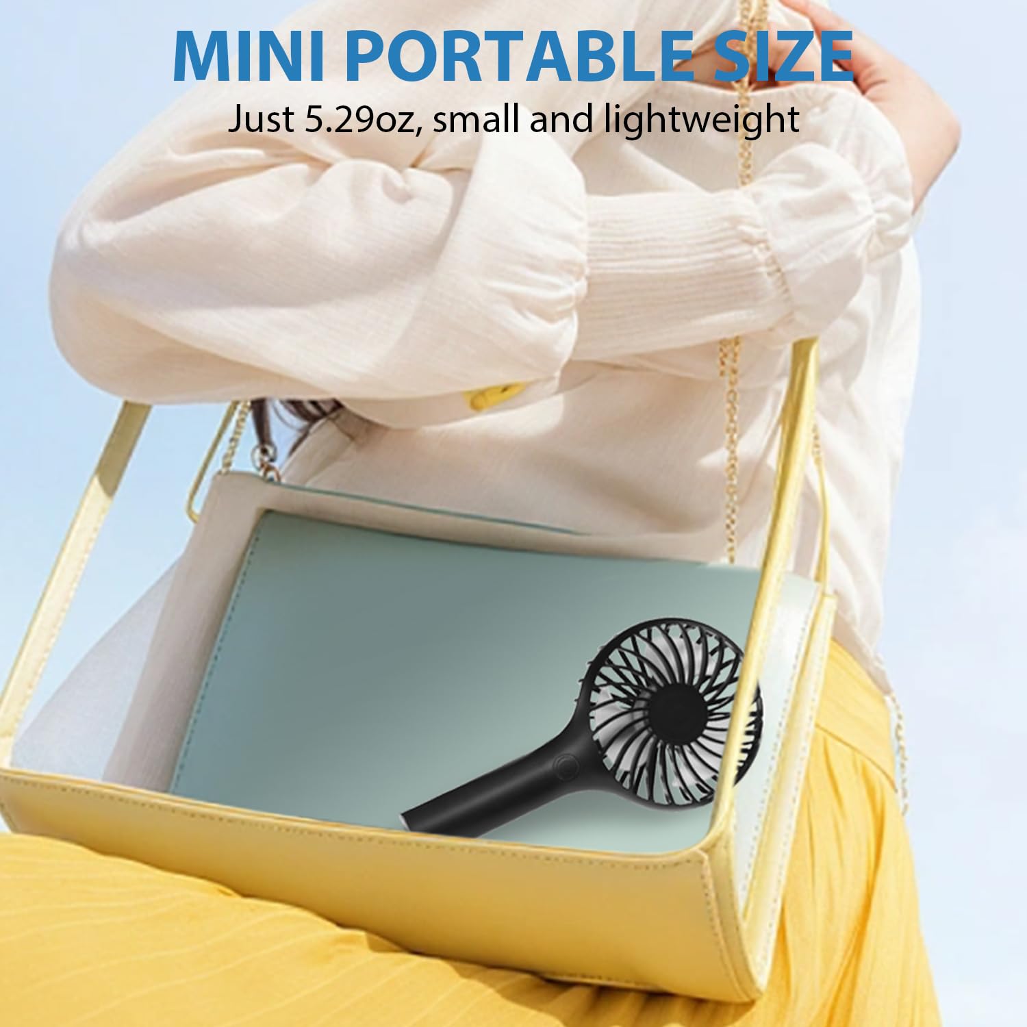 Rjvw Handheld Fan, 3 Speeds Mini Portable Fan, Rechargeable Powerful Hand Fan, Battery Powered Small