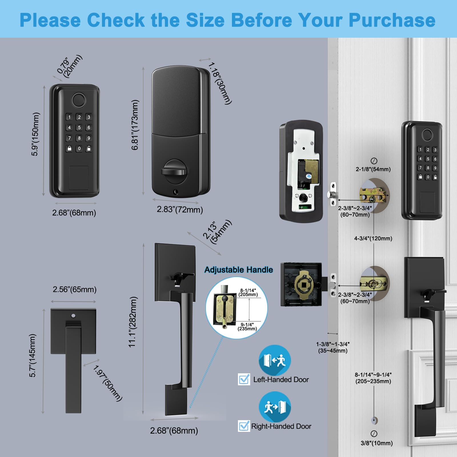 Seveko Keyless Entry Door Lock, Smart Locks For Front Door With Handle, Fingerprint Front Door Lock Set With App Control, Keypad Deadbolt Door Locks, Smart Lock Compatible With Alexa, Matte Black
