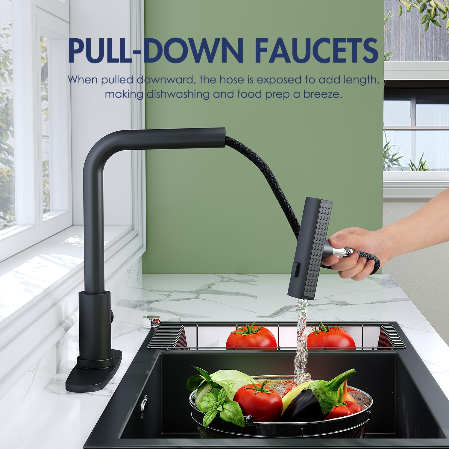 Loread Kitchen Faucets With Pull Down Sprayer For 3 Function,Waterfall Kitchen Sink Faucet,Commercial Modern Single Handle Stainless Steel Kitchen Sink Faucets With Pull Down Sprayer