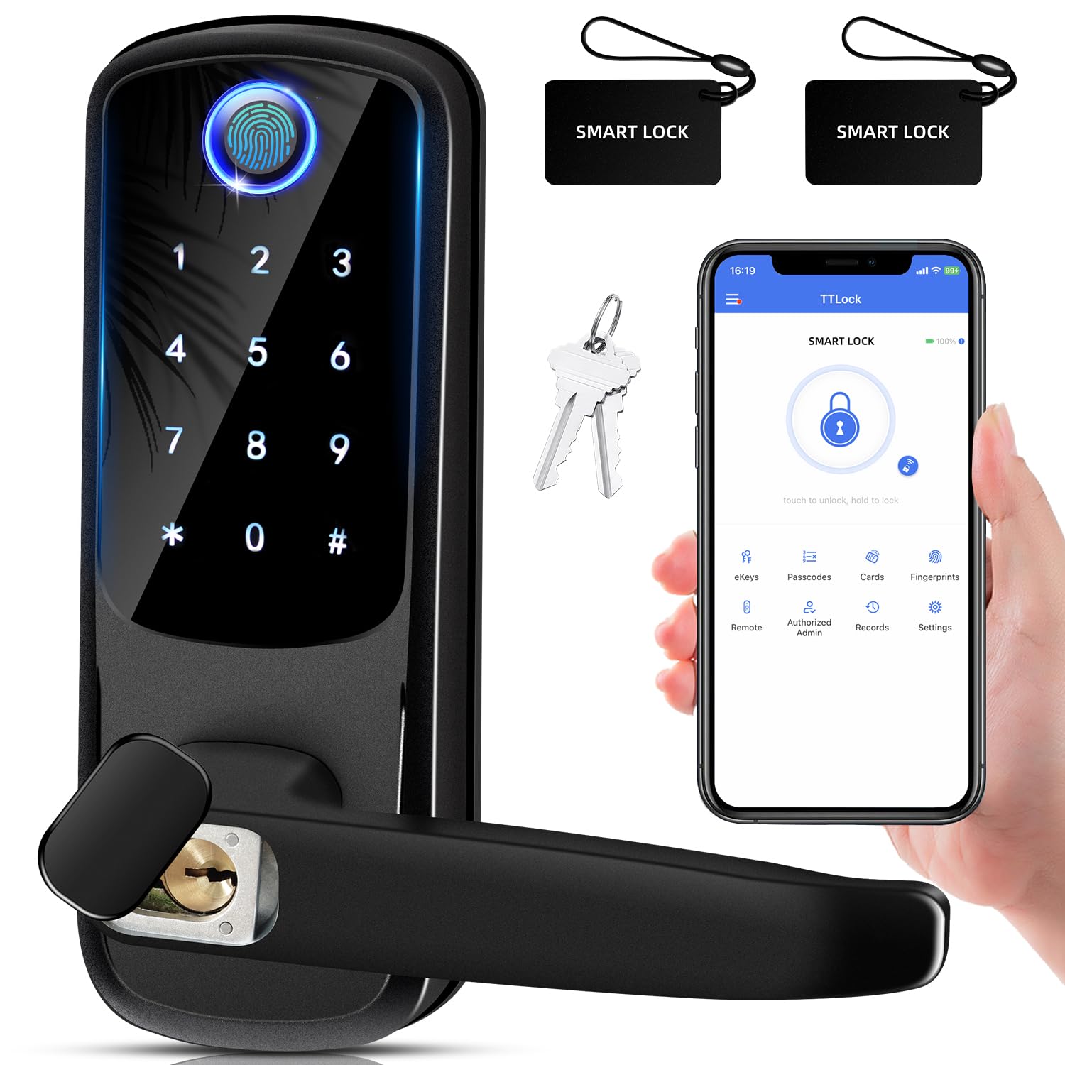 Msr X6 Smart Door Lock With Handle, Keyless Entry Digital Lock For Front/Interior Door,Fingerprint Exterior Locks, Electronic Deadbolt With Keypad,Biometric Door Knob,Smart Locks For Home, Apartment, Office