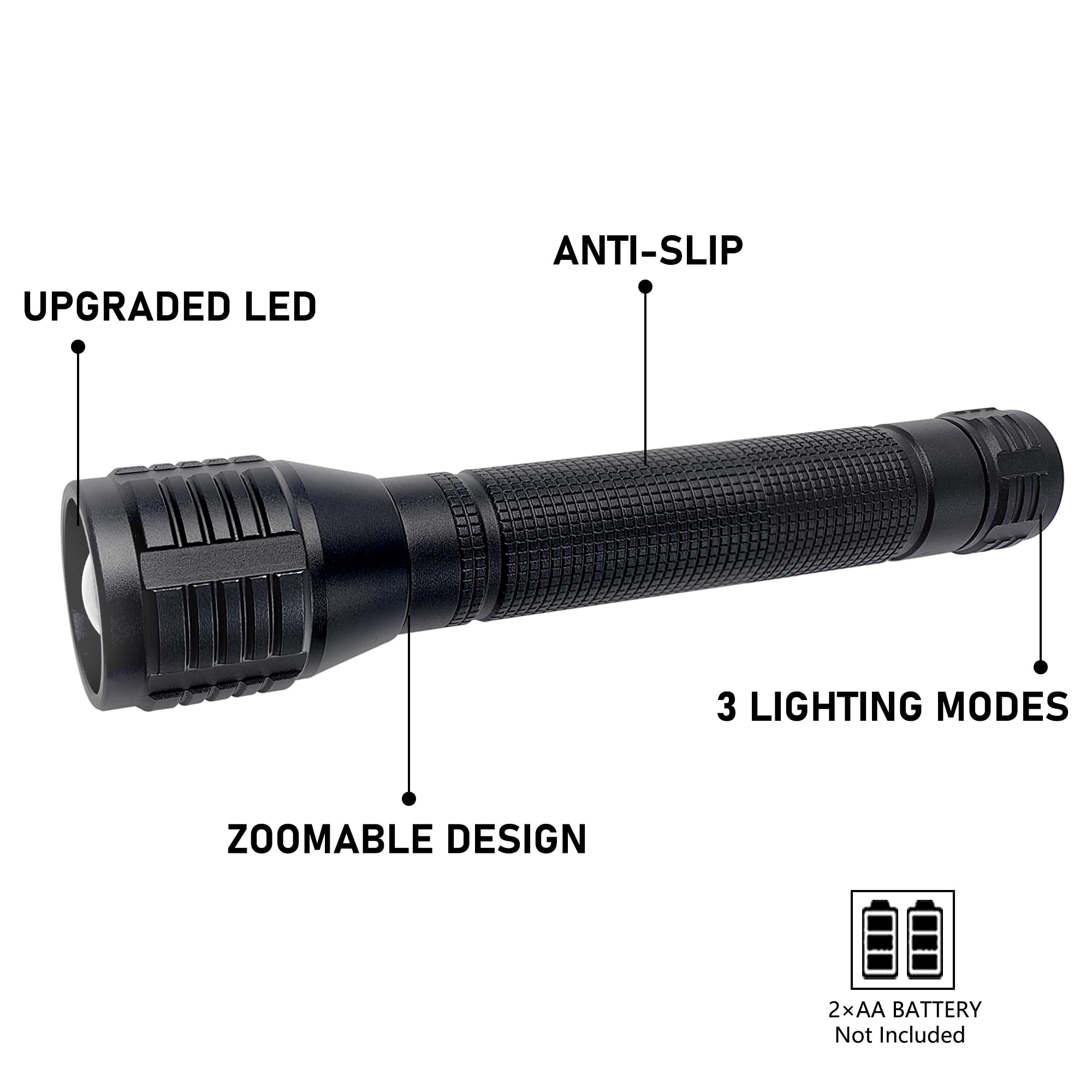 Fadomall Led Flashlight High Lumens Aa Battery Powered, 3 Modes, Adjustable Focus, Small Camping Flashlights For Emergency, Hiking, Power Outages, Everyday Use, Batteries Not Included, 2 Pack