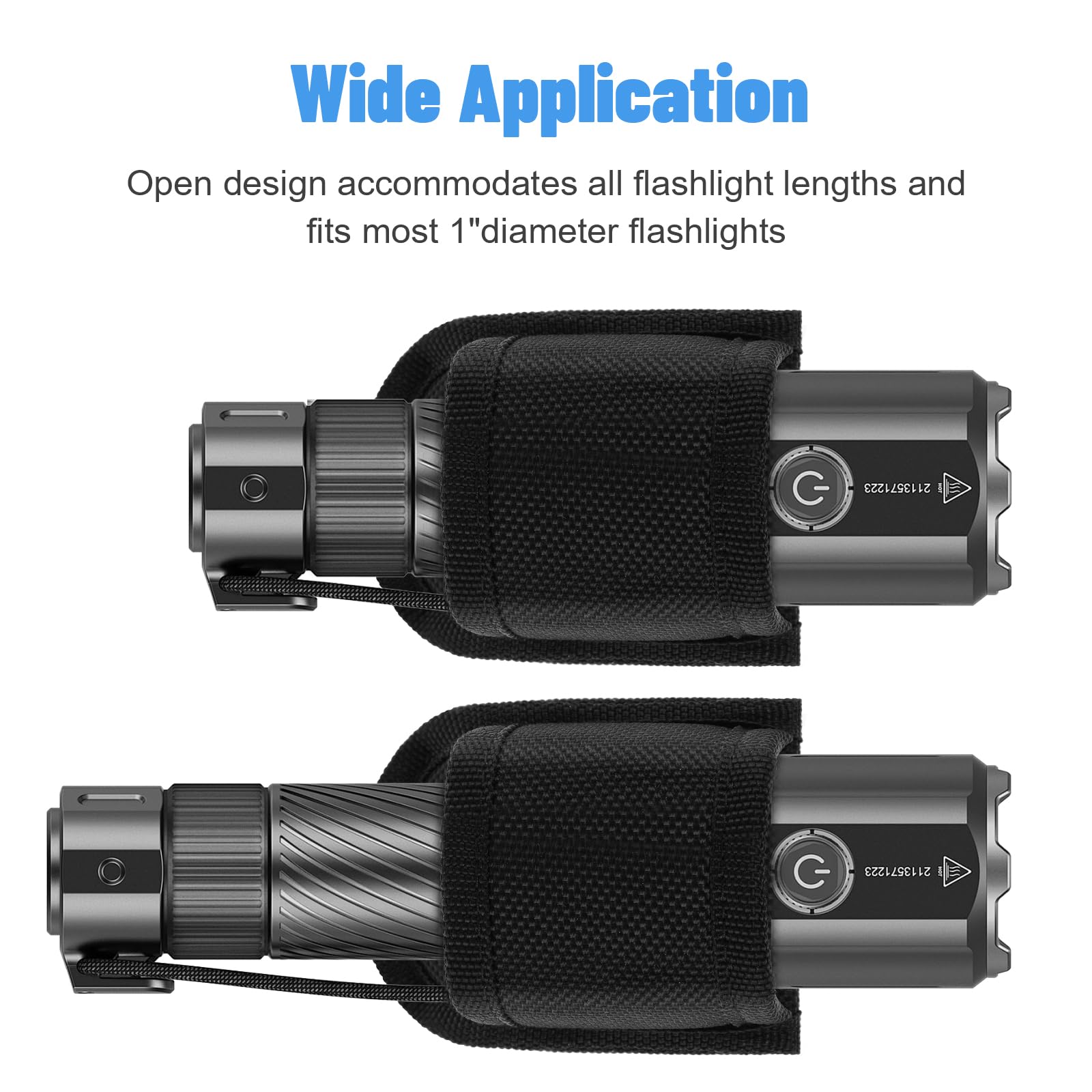 Kalione 1 Pack Tactical Flashlight Holster - Open Top, Compact, D Cell Flashlight Pouch - Nylon Light Holder