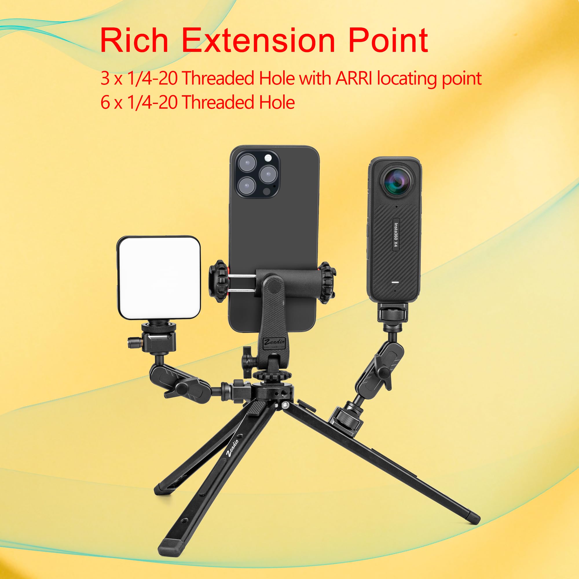 Zeadio Adjustable Metal Camera Tripod, Max Load 40Kg/88Lb, Desktop Tripod Stand For Smooth 4, Osmo Mobile, Ronin-S, Vimble 2, Gimbal Handle Grip Stabilizer And All Cameras Action Camera Etc