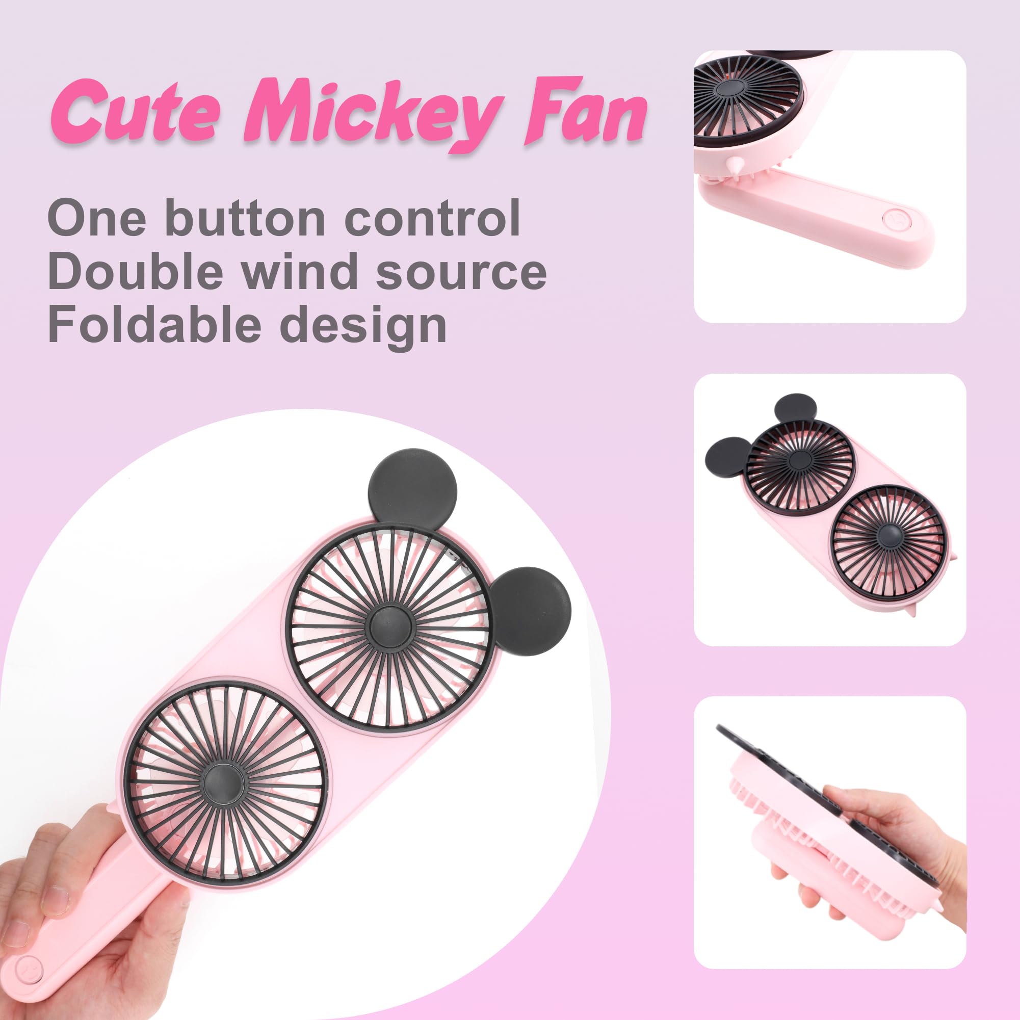 Lacovia Decolife Cute Mouse Foldable Portable Rechargeable Handheld Mini Fan, With Dual Turbo