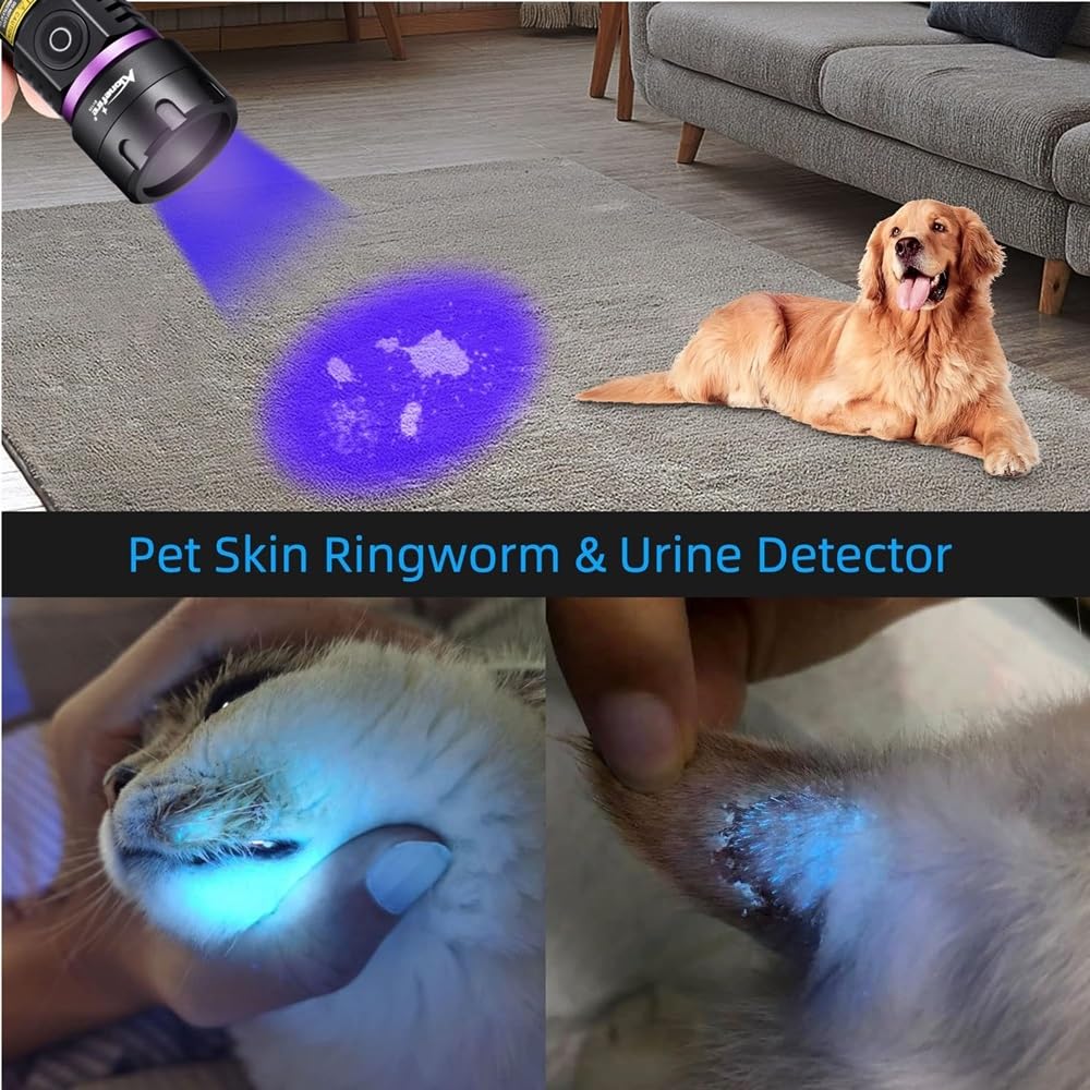 Alonefire Sv77 10W 395Nm Uv Flashlight Portable Rechargeable Blacklight Money Detector For Pet Urine Detector, Resin Curing, Scorpion, Fishing, Minerals With Uv Protective Glasses, Built-In Battery