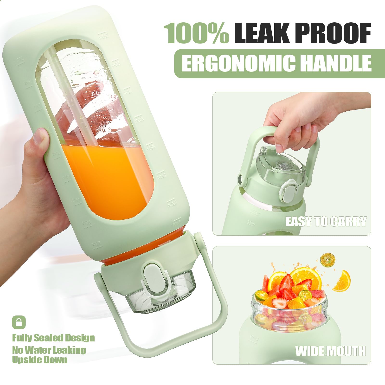 Bluego 64Oz Glass Water Bottles With 2 Lids Flip Lid And Spout Lid Half Gallon Water Bottle