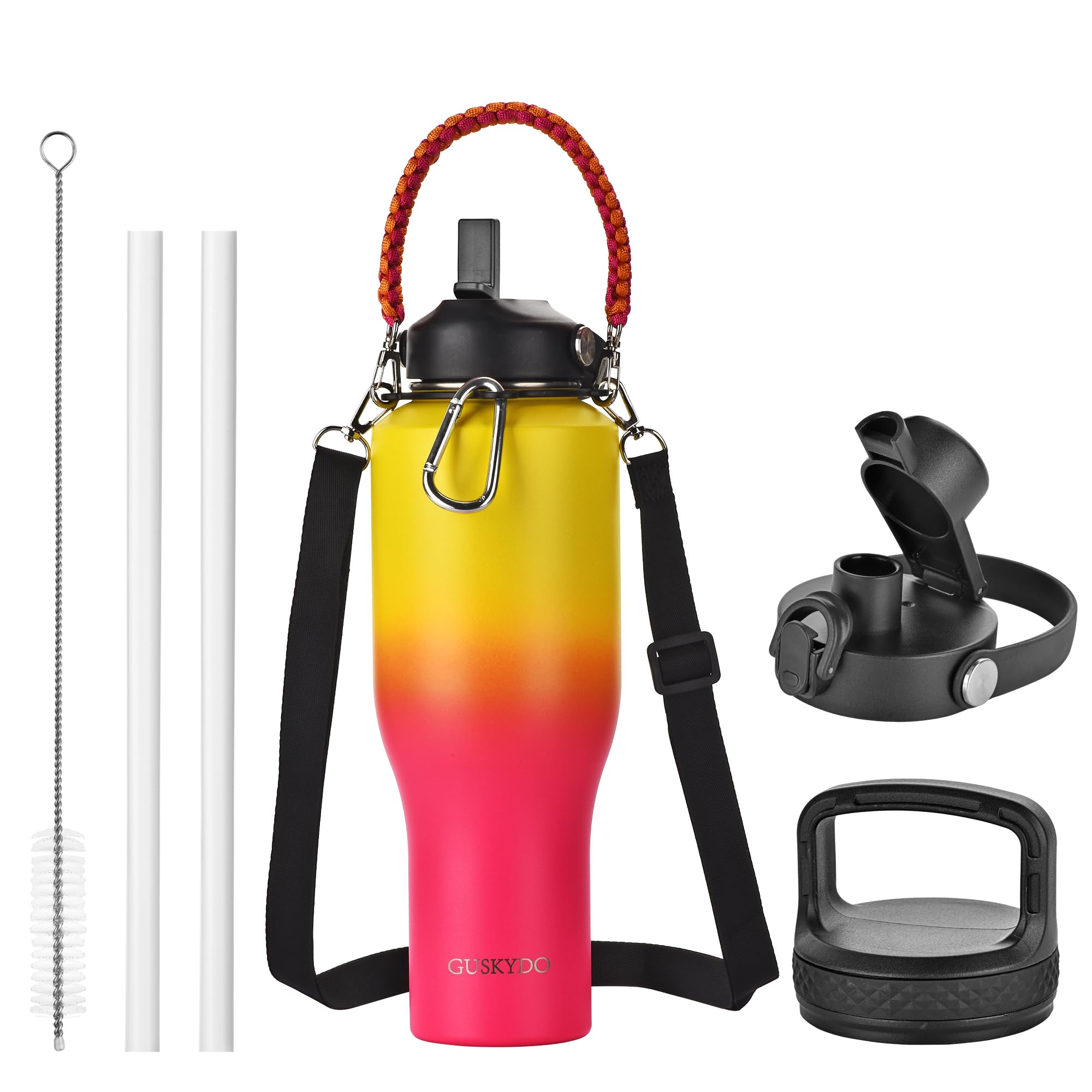 40Oz Insulated Water Bottle With Paracord Handles &Strap, Double Wall Metal Stainless Steel Tumbler