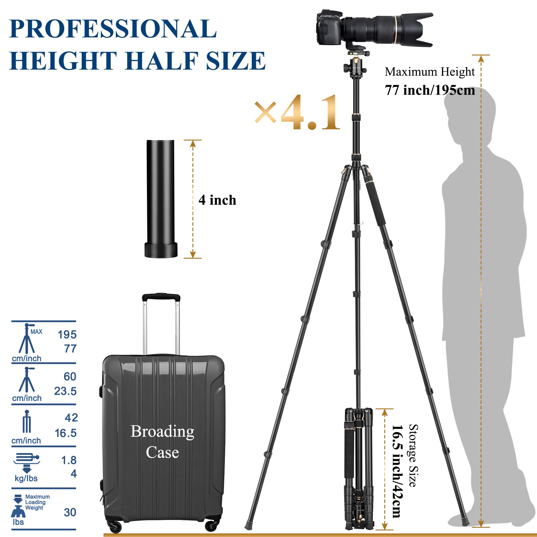 Victiv 77" Aluminum Camera Tripods & Monopods, Compact Travel Tripod For Camera Dslr, Spotting Scope,Telescope, Binoculars, Porfessional Heavy Duty Camera Tripod Stand For Photography Video Recording