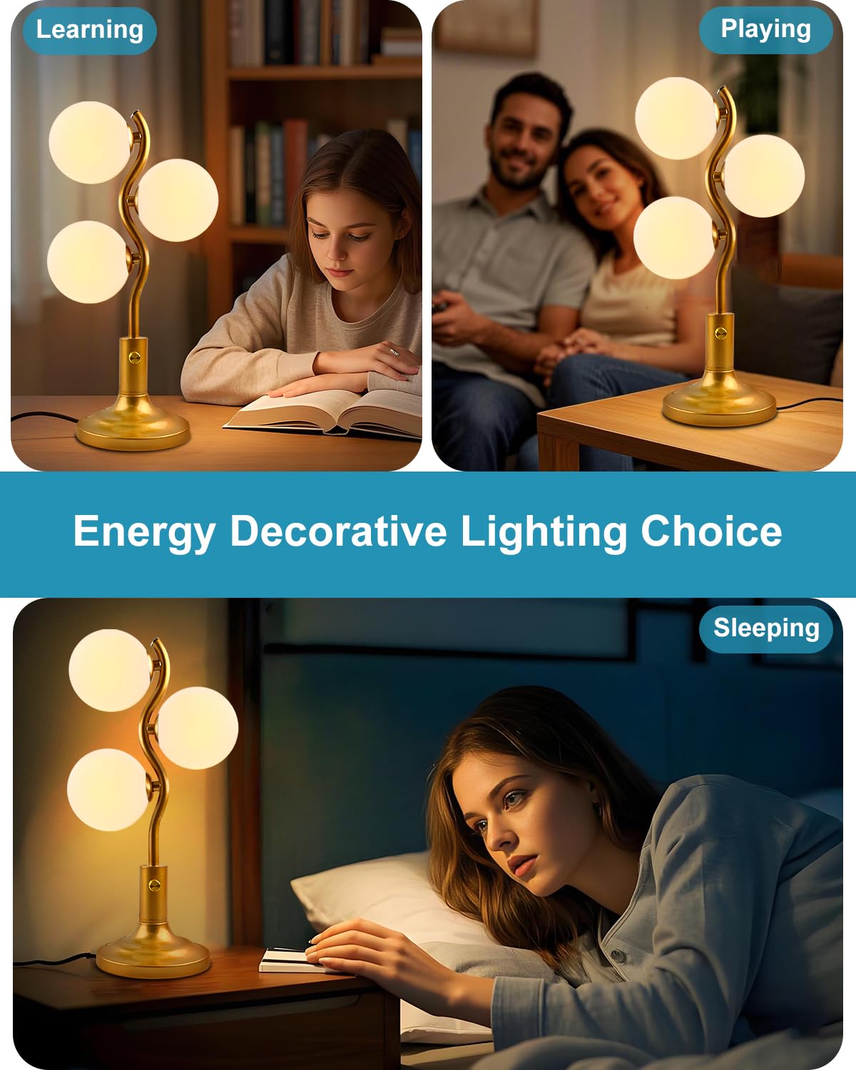 Lightdot Mid Century Globe Table Lamp Dimmable Modern 3 Lights Gold Desk Lamp 3000K Warmwhite Beside Table Lamp For Bedroom Living Room Study Room(G9 Bulbs Included)
