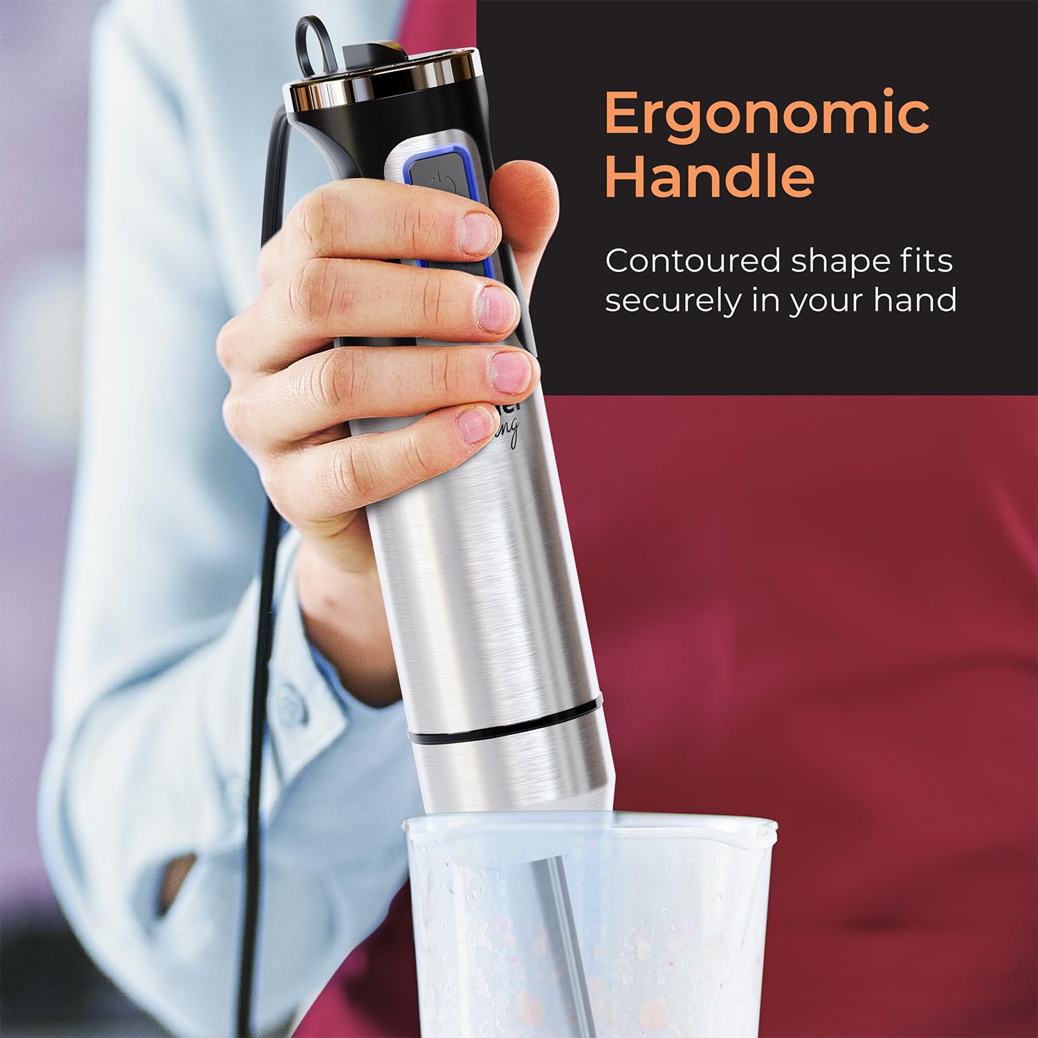 Mueller Immersion Blender Handheld 8 Speed Stainless Steel Electric Hand Blender, 3 In 1 Emulsion Blender Handheld With Turbo Mode, Stick Blender Emulsifier For Kitchen For Soup, Smoothie, Puree