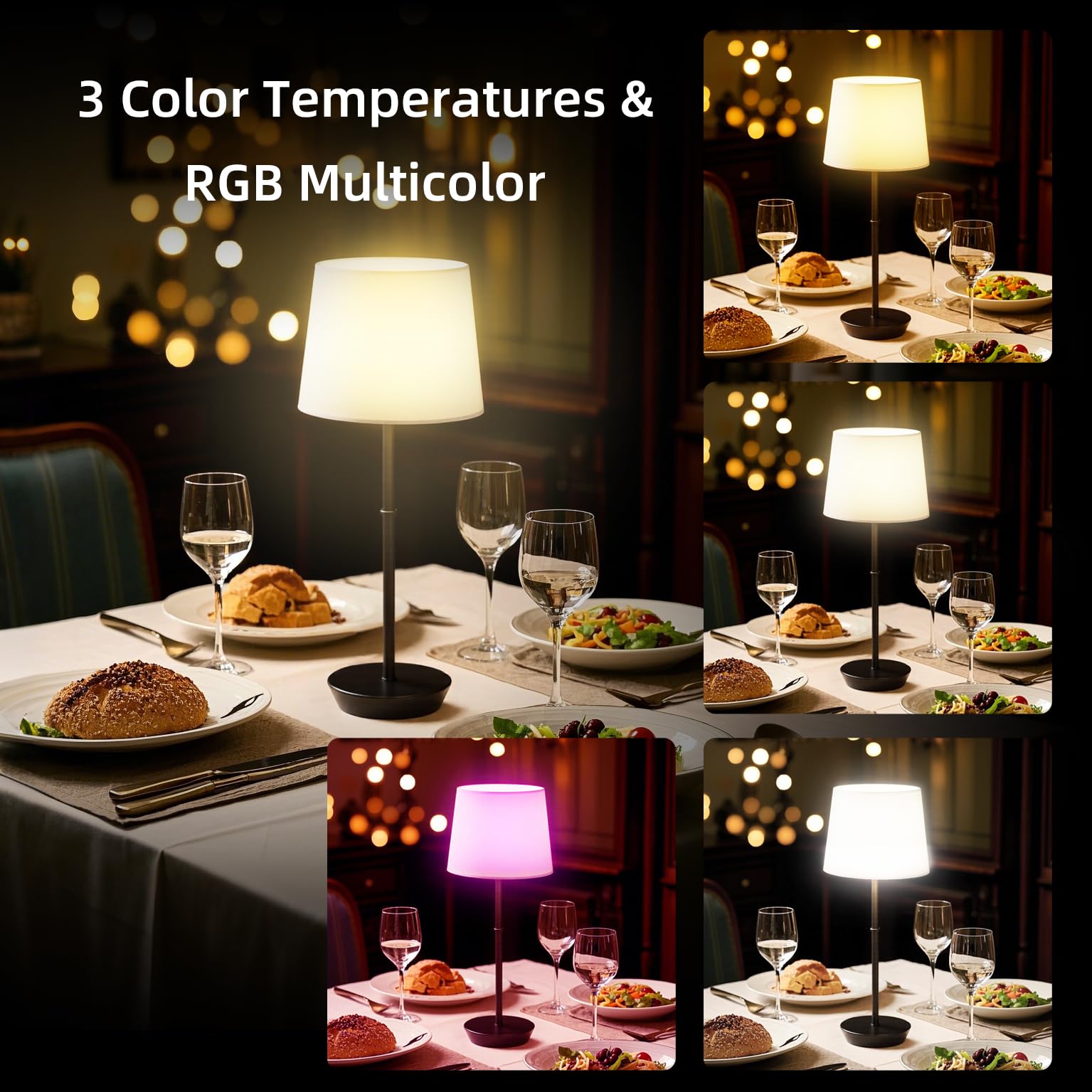 Yinglap Rechargeable Table Lamp, 5000Mah Battery Powered Cordless Desk Lamp With Dimmable Magnetic Rgb Bulbs & Remote, Wireless Mini Touch Lamp For Living Room, Restaurant, Kitchen Counter, Bedside