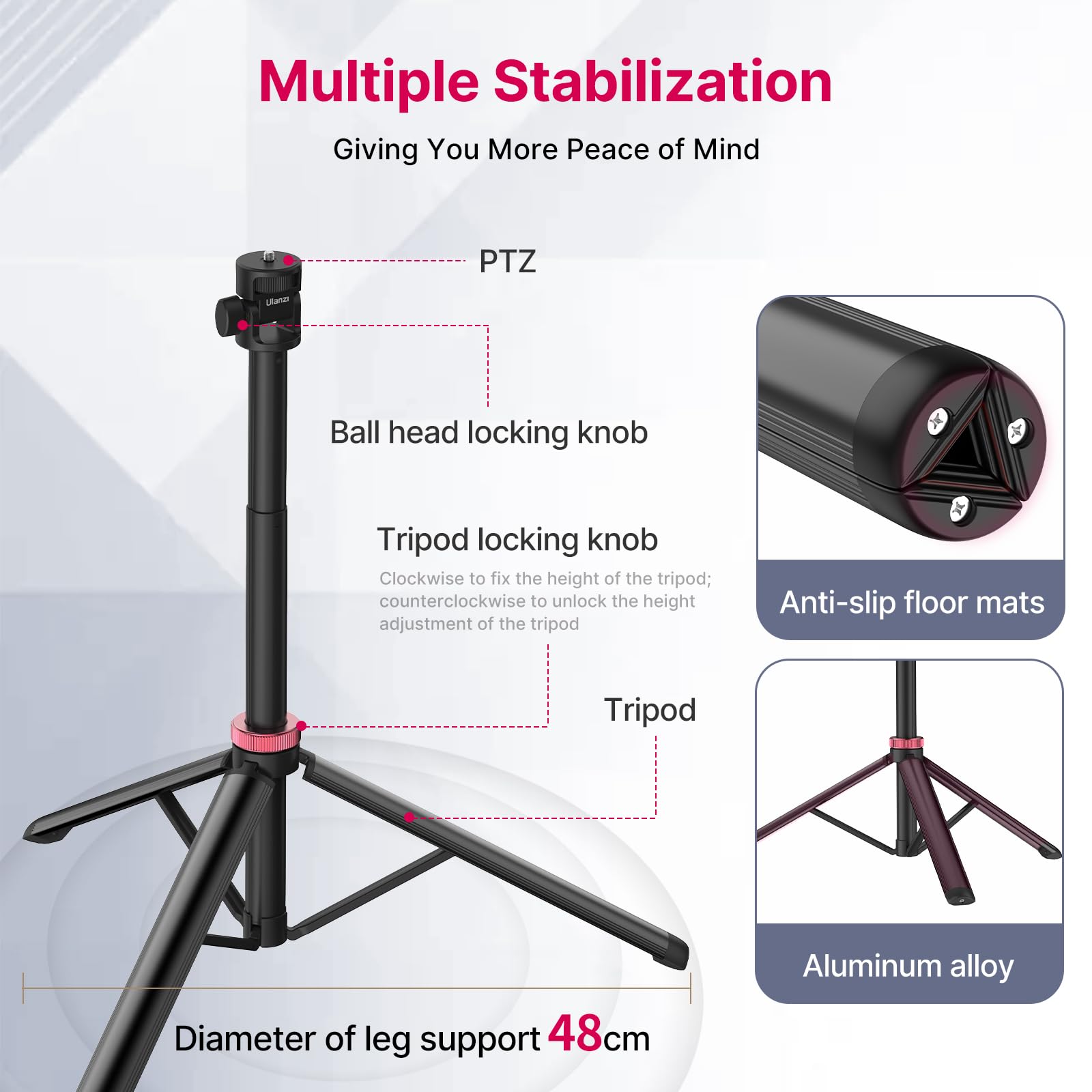 Vijim Mt-79 Extendable Photography Stand, 81" Portable Adjustable Light Tripod With 1/4" Screw, 360 Ball Head Camera Phone Tripod For Continute Output Lighting, Strobe, Webcams, Cameras