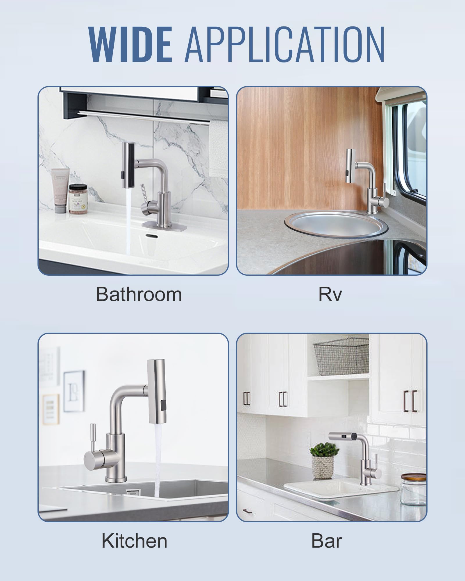 Aleasha Bar Sink Faucet Single Hole, 3 Water Modes Wet Bar Faucets With Pull Out Sprayer, Prep Sink Faucet 360 Swivel For Small Kitchen Bathroom Faucets With Cupc Supply Lines, Brushed Nickel