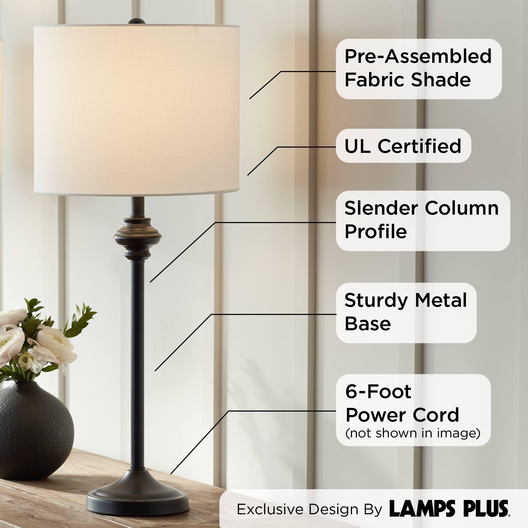 360 Lighting Lynn 26" Tall Skinny Buffet Modern Table Lamps Set Of 2 Black Metal Fabric White Shade Living Room Bedroom Bedside Nightstand House Office Home Reading Kitchen Entryway Console Family