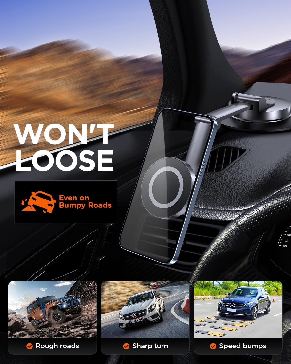 Tophot For Magsafe Car Mount, Car Phone Holder For Dashboard, 360° Rotatable Magnetic Phone Holder For Cars, Strong Adhesive, Sturdy Metal Mount, Compatible With Iphone Samsung (Long Arm)