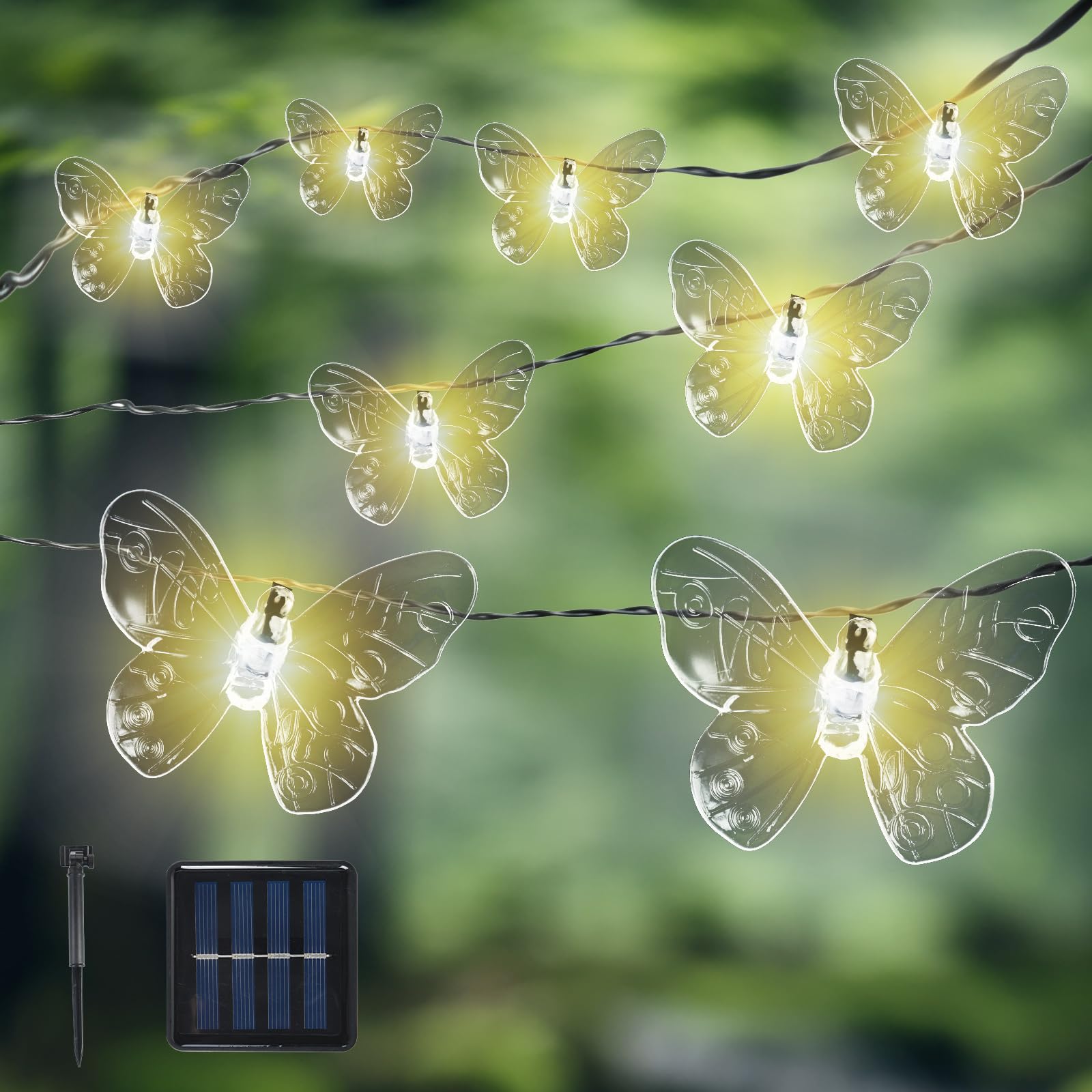 Eluteng Outdoor String Lights 100 Led 39.4Ft Solar Lights Outdoor Waterproof With 8 Lighting Modes Decorative Butterfly Solar Powered Patio Lights For Garden Yard Balcony Porch Wedding Party Decor