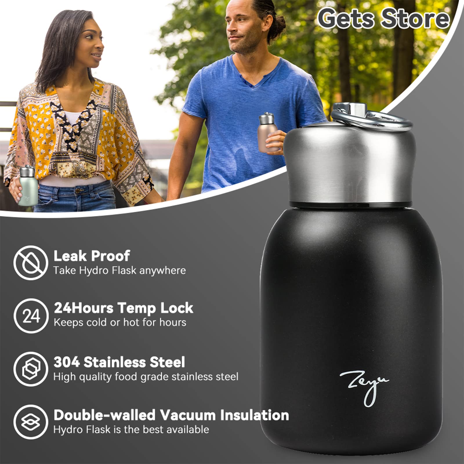 Gets Mini 9 Oz Stainless Steel Water Bottle, 280Ml Vacuum Insulated Water Bottle Leak Proof Sport