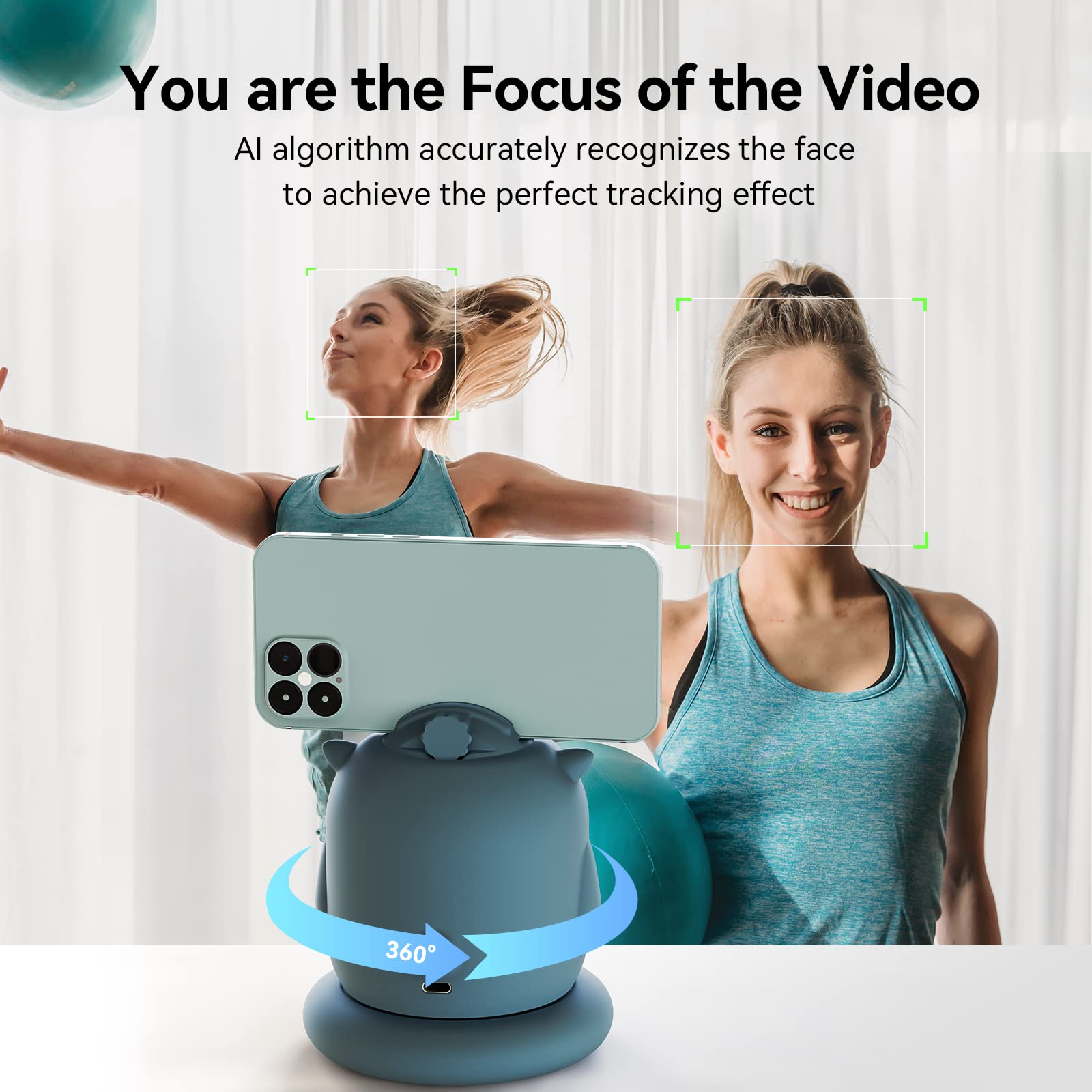 Aicoco Auto Tracking Phone Holder, Auto Face Tracking Tripod, 360° Rotation Phone Camera Mount, Ai-Powered Face Tracking, Bluetooth Shutter Control, No App For Live Streaming Video And Video Recording