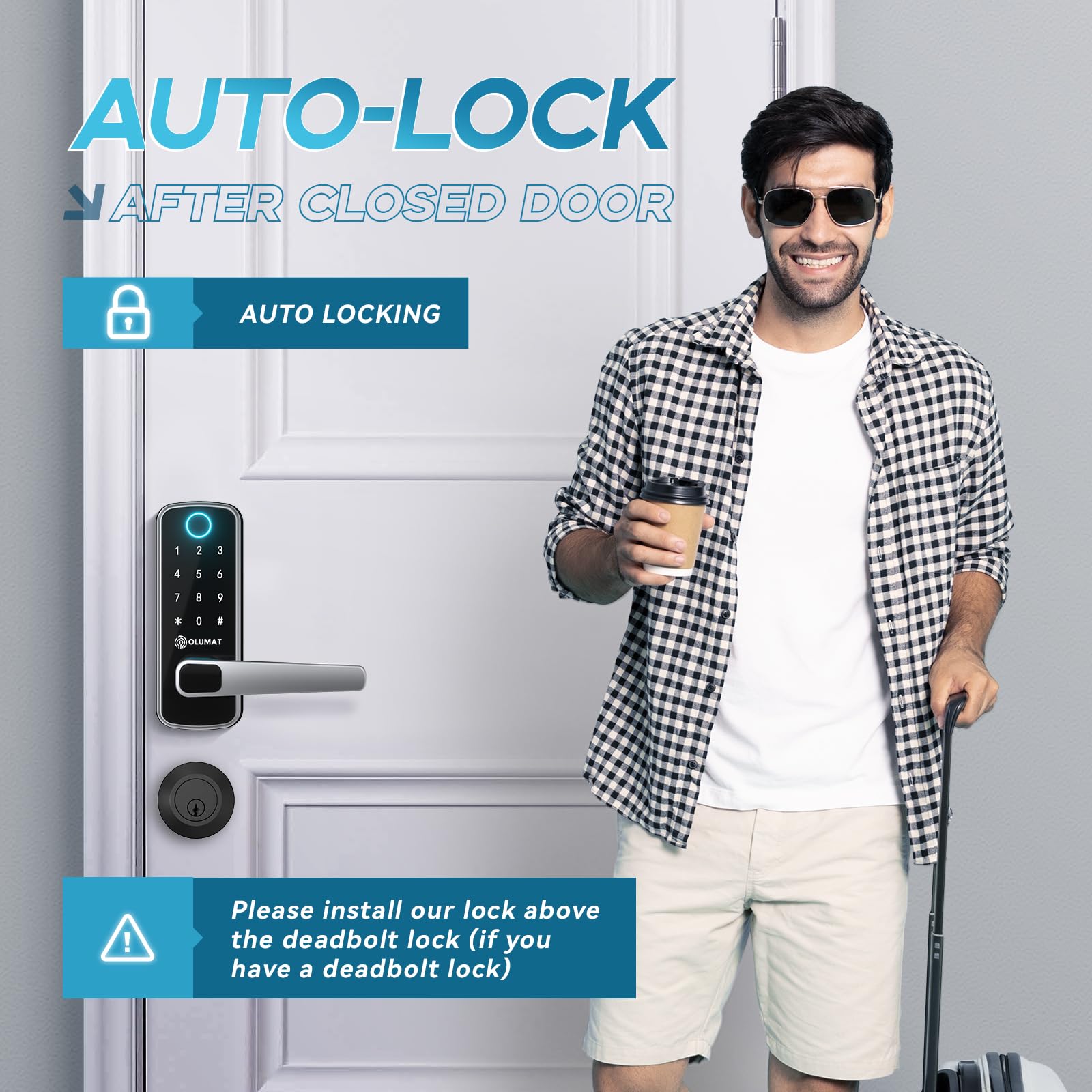 Olumat Keyless Entry Fingerprint Door Lock With Keypad And Handle For Home, Rental, Garage, Office And Hotel