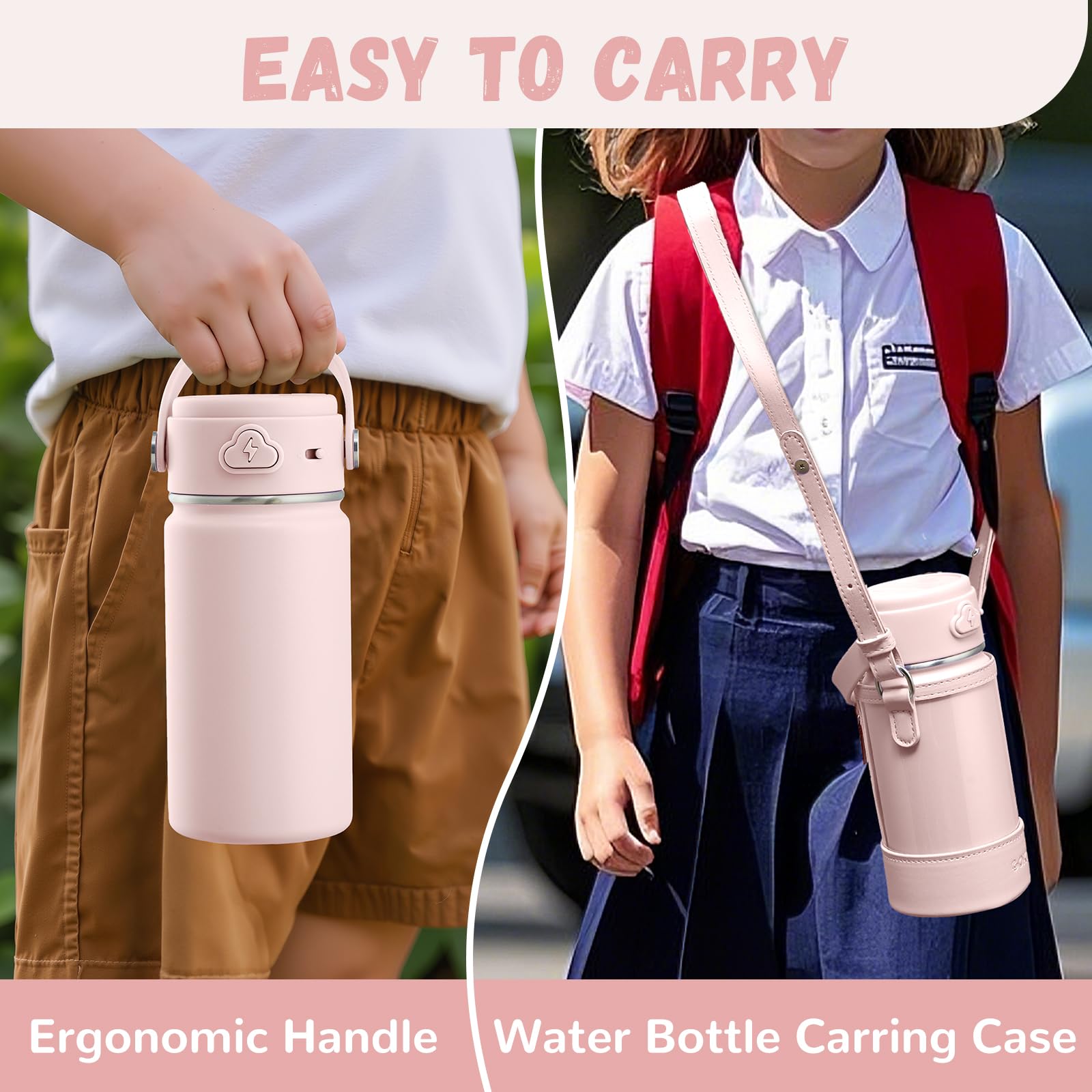 Coktik Kids Water Bottle With Straw, 14Oz Insulated Stainless Steel Tumbler, Leak-Proof Locking Lid