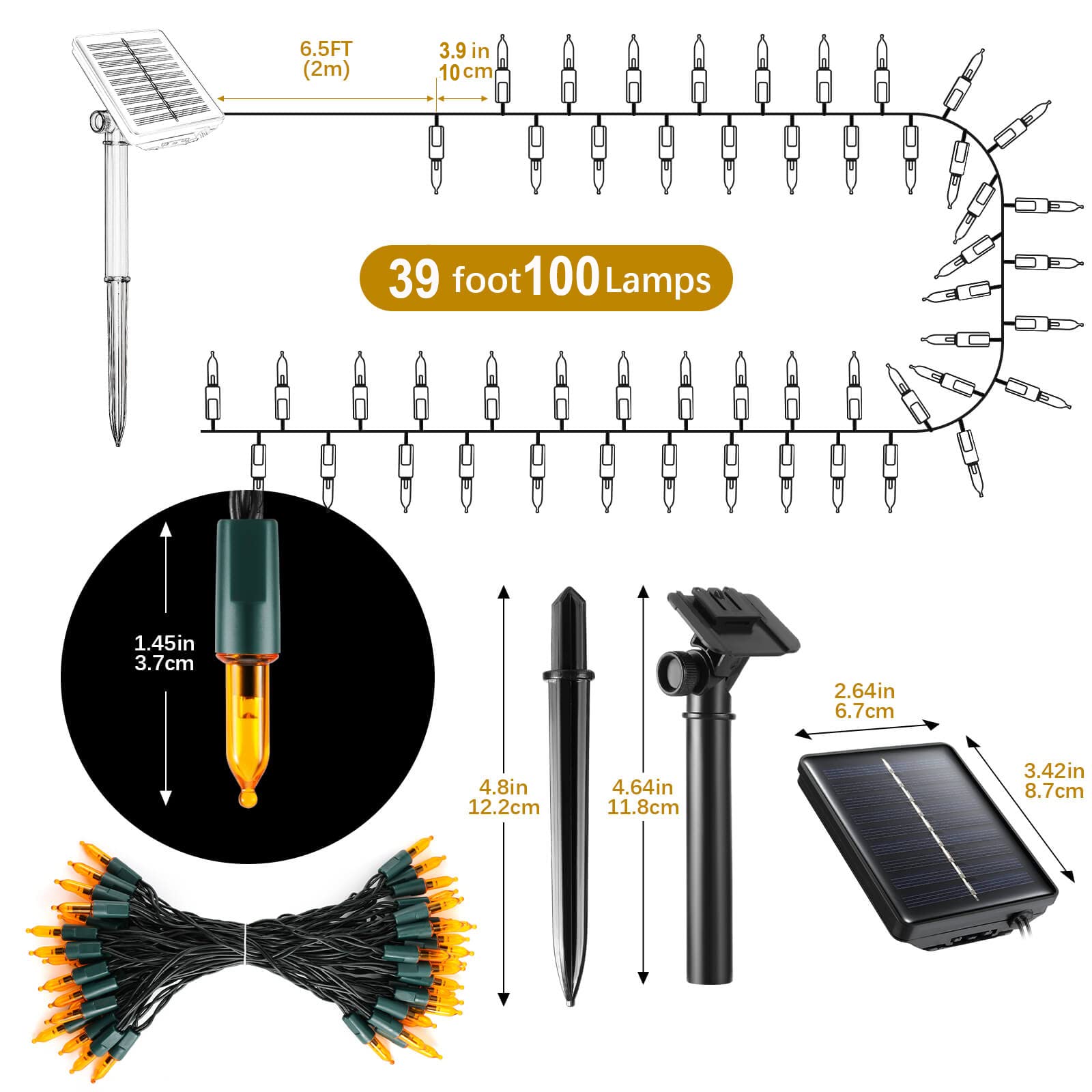 Semilits Halloween Decoration String Lights 100Led Orange Solar String Lights For Garden Home