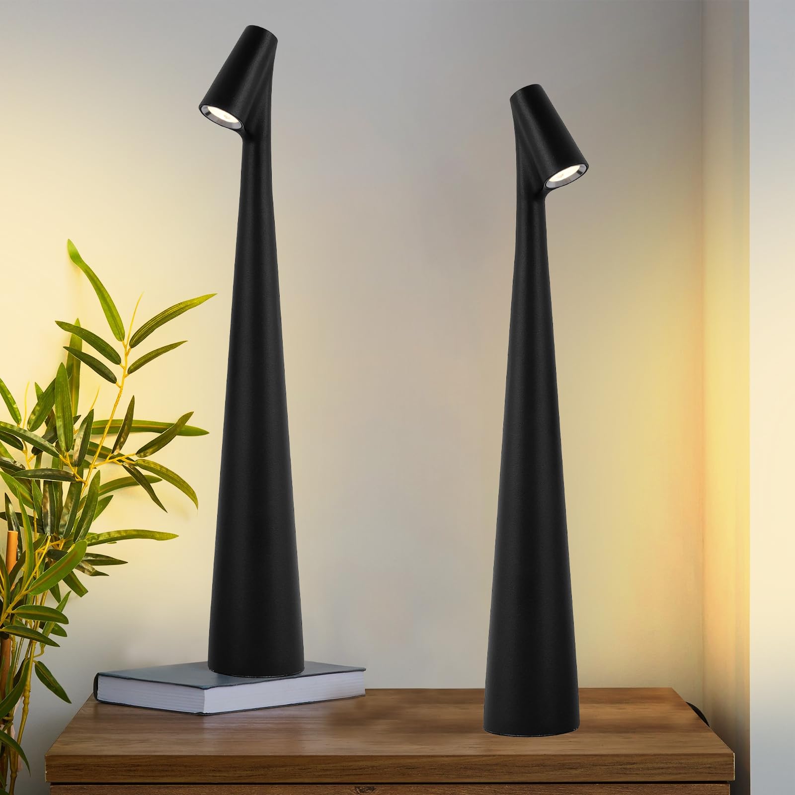 Hebangya Black Set Of 2 Cordless Table Lamps Rechargeable Battery Operated Lamp Touch,Waterproof Desk Lights For Reading,Bedroom, Living Room,Nightstand,3 Levels Brightness