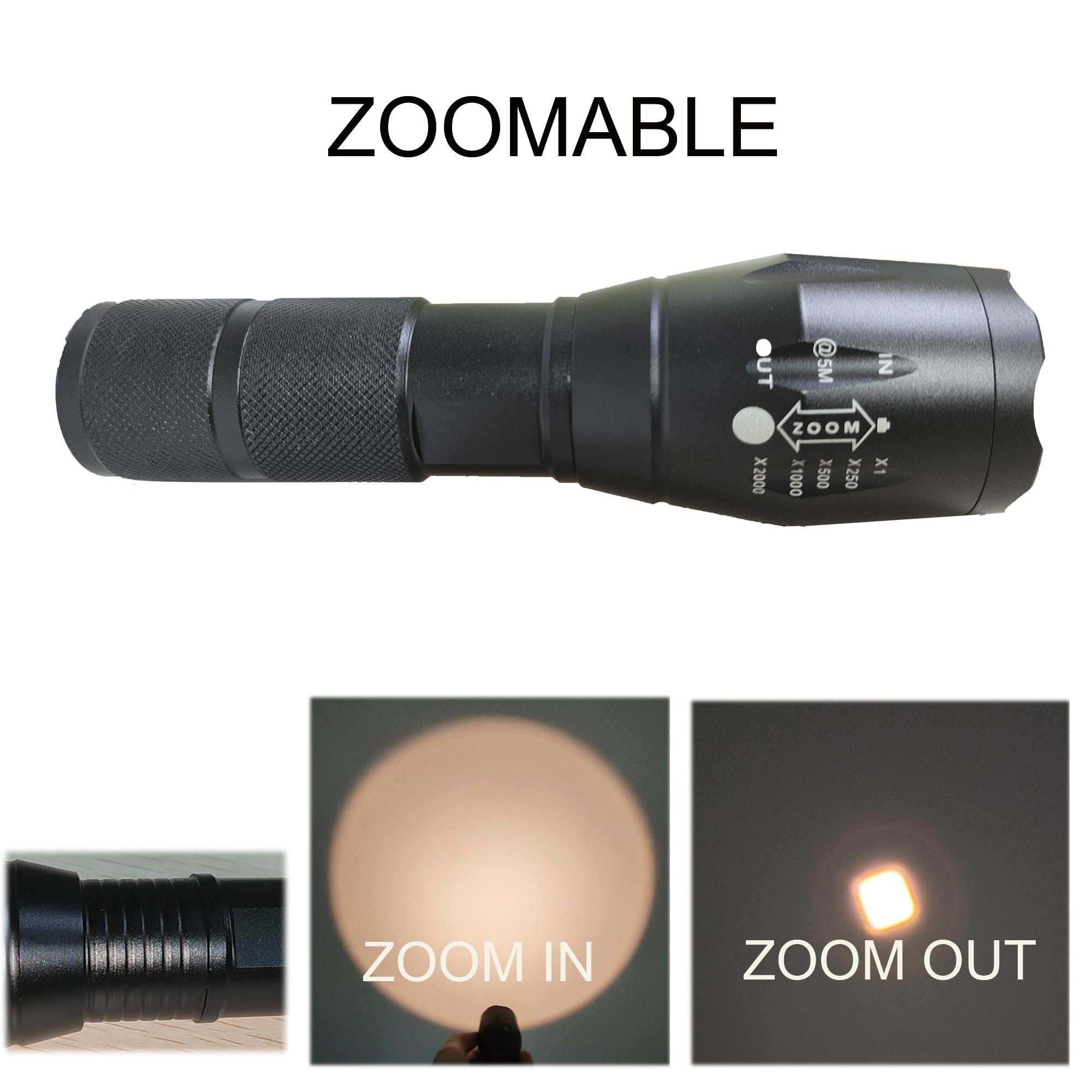 Zyunmall Warm Light Flashlight, Single Mode Zoomable Led Tactical Torch For Everyday Use, Camping, Hiking, Power Outage, Dog Walking
