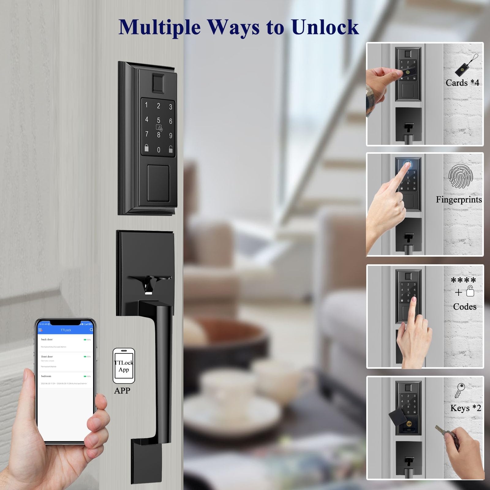 Yytdzsw Smart Locks For Front Door With Handle Knob Set, Keyless Entry Door Lock, Fingerprint & App Control, Touchscreen Keypad Deadbolt, Auto Lock, Matte Black