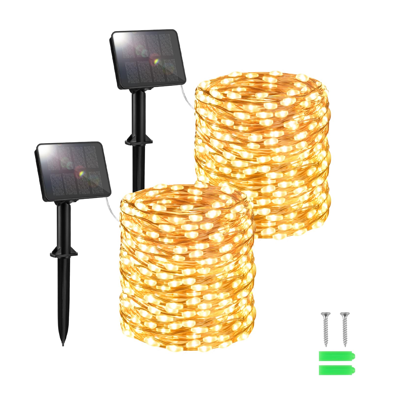 Ffzzkj Solar String Lights Outdoor Waterproof, Total 300Led 15M/49.2Ft2 Packs, 8 Modes Solar Lights For Outside Patio Yard Tree Wedding, Warm White