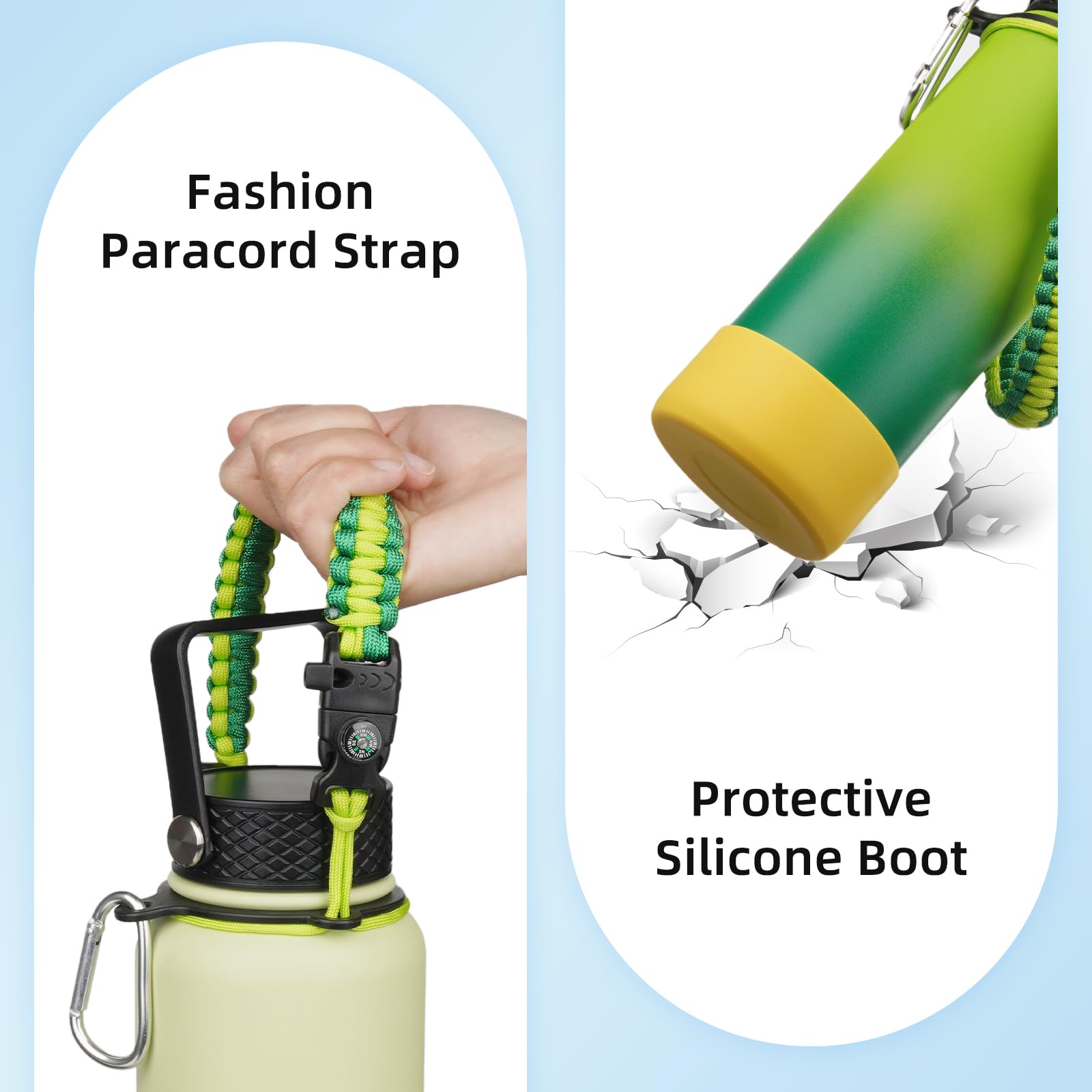 Bjpkpk 32Oz Insulated Water Bottles With 3 Lids, Paracord Handle & Non-Slip Boot, Stainless Steel