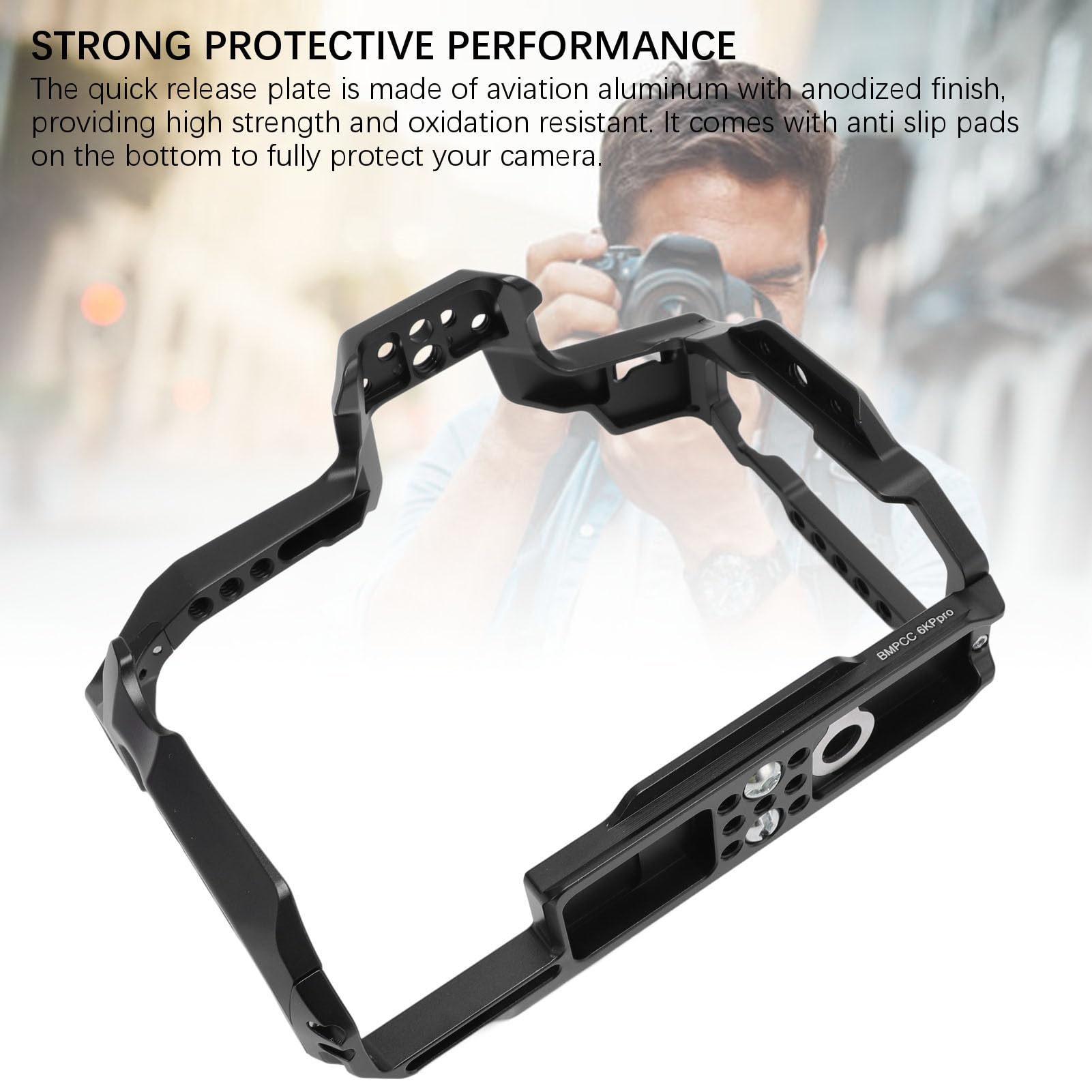 Akozon Camera Cage Aluminum Alloy Metal Video Rig Protective Full Cage Bmpcc 6Kpro Cold Shoe Mount Kit