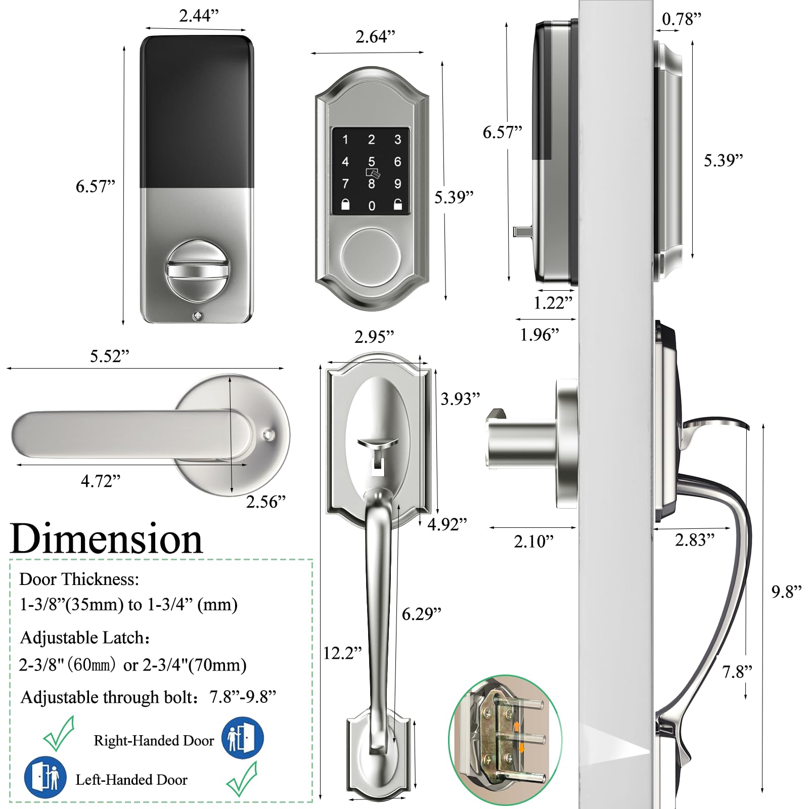 Narpult Smart Keyless Entry Door Lock Deadbolt With Handle Set, Smart Lock For Front Door, Front Door Lock Set With Smart Lock And Front Door Handle,Satin Nickel