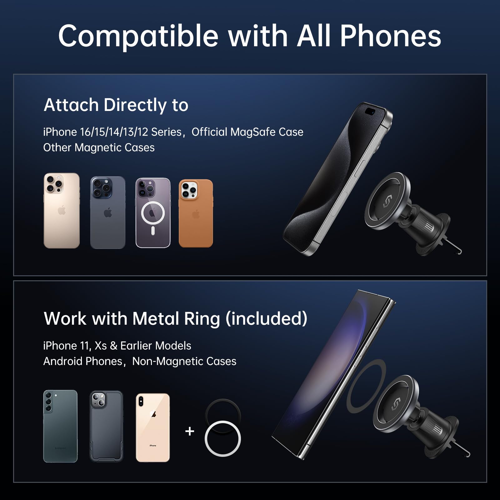 Syncwire For Magsafe Car Mount, Flexible Rotation Magnetic Phone Holder For Car Vent, Hands  Car Air Vent Phone Holder Clip Universal Compatible With Iphone 16 Pro Max 15 14 13 12 Magsafe Case