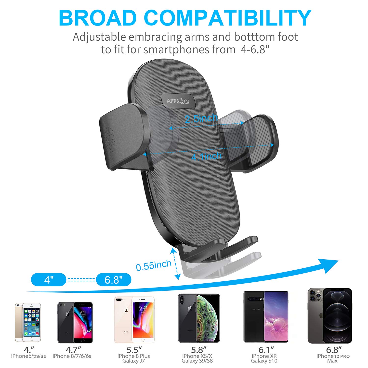 Apps2Car Car Phone Holder Mount, Dashboard/Windshield/Cell Phone Holder For Car, Compatible With Iphone, Samsung, All Phones,Black
