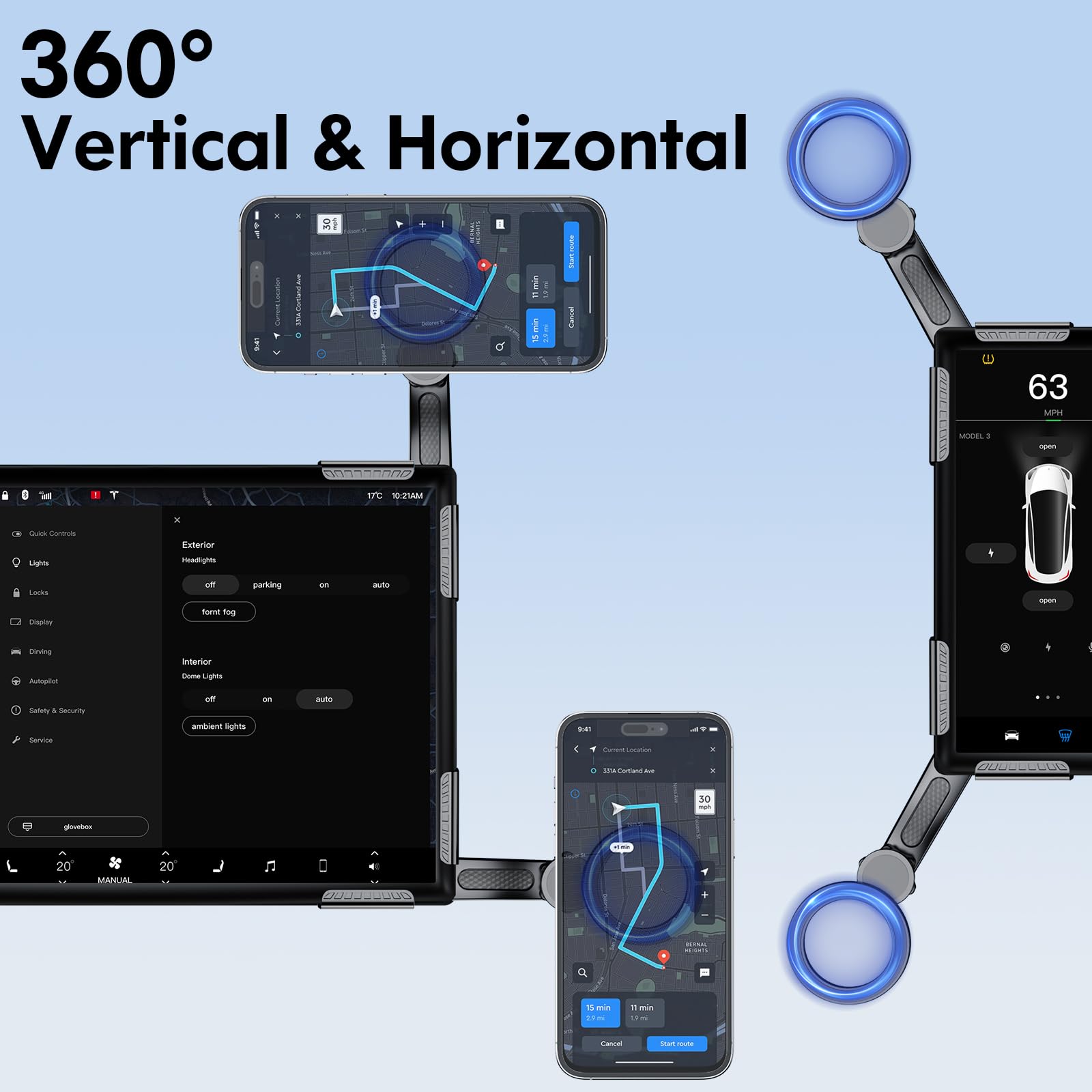 Bokilino Tesla Phone Mount, For Magsafe Car Mount, 【Strongest Magnet Power】 Magnetic Car Phone Holder For Tesla 3/Y/S/X Accessories Screen, Fits All Phone, Tesla Model Y Accessories Tesla Model 3 Accessories