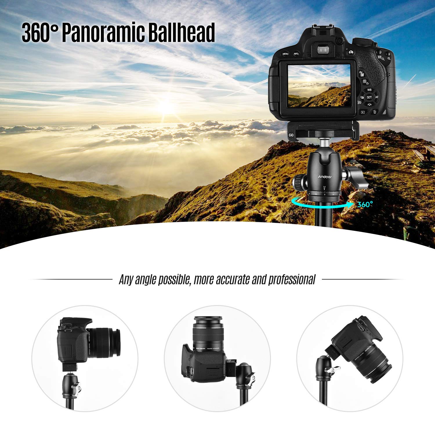 Andoer Camera Tripod Horizontal Mount Professional Travel Tripod With 360 Degree Panorama Ball Head Phone Holder Remote Control For Dslr Cameras Smartphones Compatible With Canon Nikon Sony