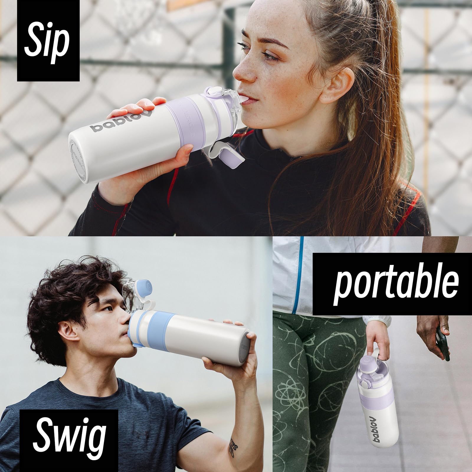 Bablov Insulated Stainless Steel Water Bottle With Straw For Sports And Travel Purple,32Oz