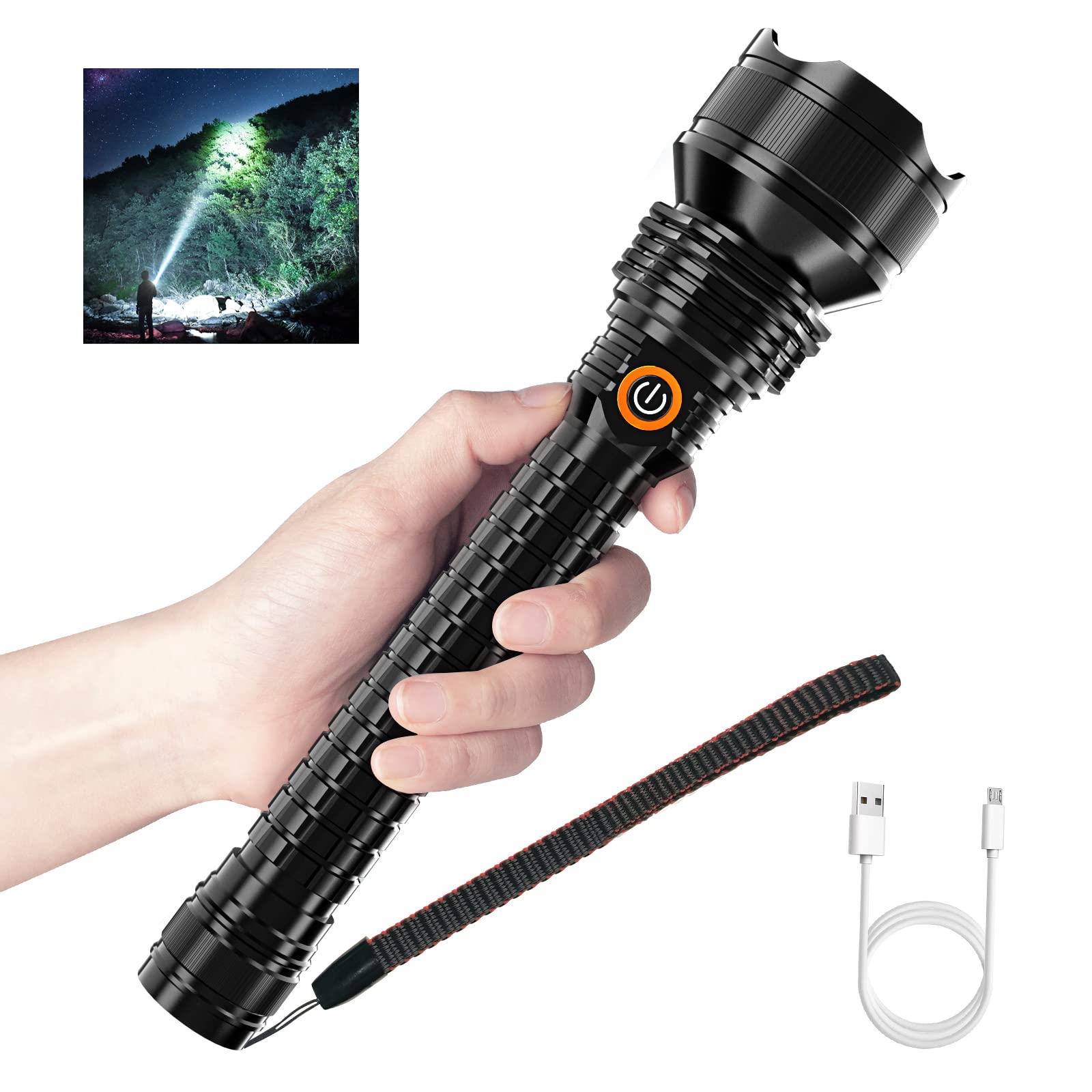 Pluralla Rechargeable Led Flashlights 7100 High Lumens, Super Bright Powerful Flashlights With 5 Lighting Modes, Waterproof Handheld Flashlight For Hunting, Camping-Black