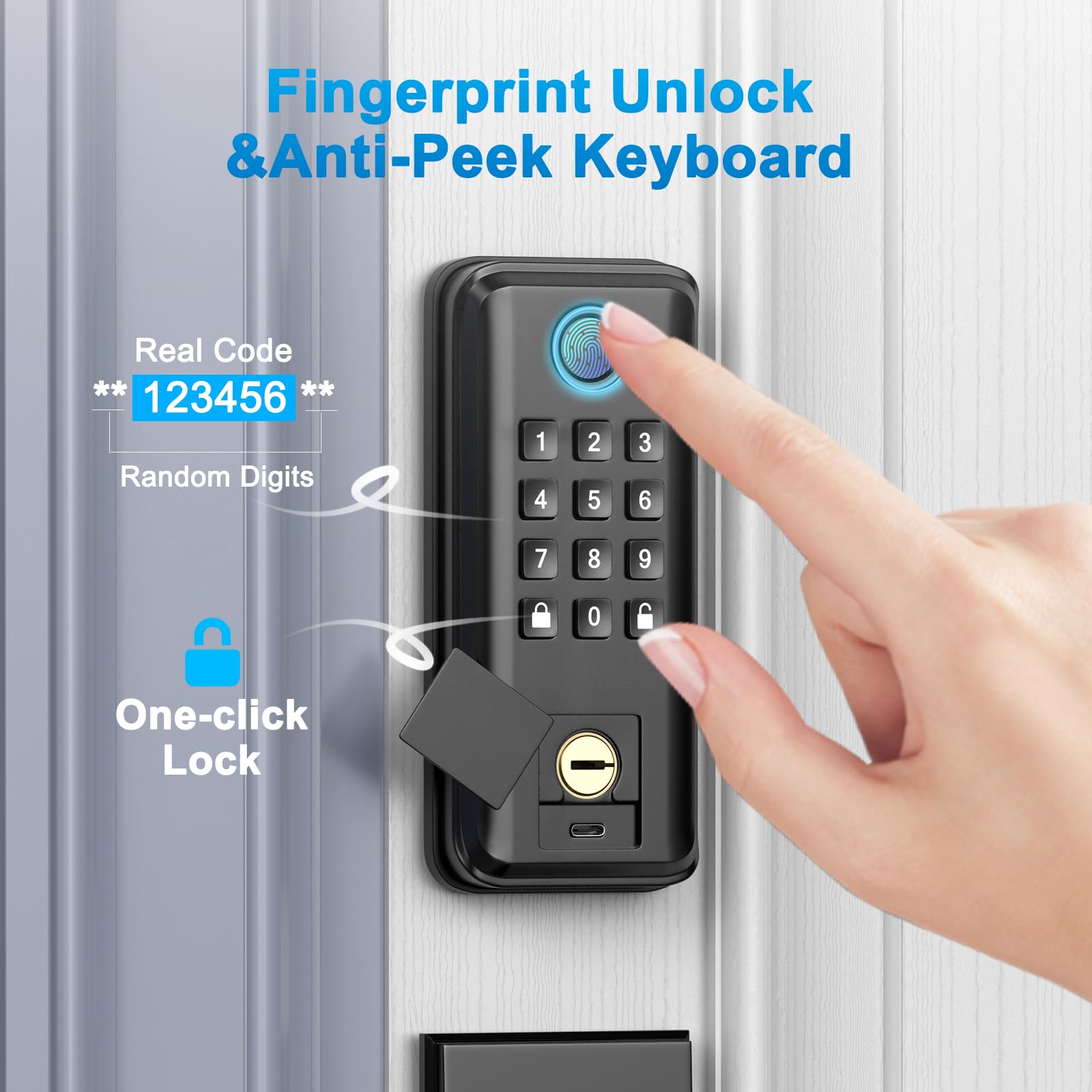 Seveko Keyless Entry Door Lock, Smart Locks For Front Door With Handle, Fingerprint Front Door Lock Set With App Control, Keypad Deadbolt Door Locks, Smart Lock Compatible With Alexa, Matte Black