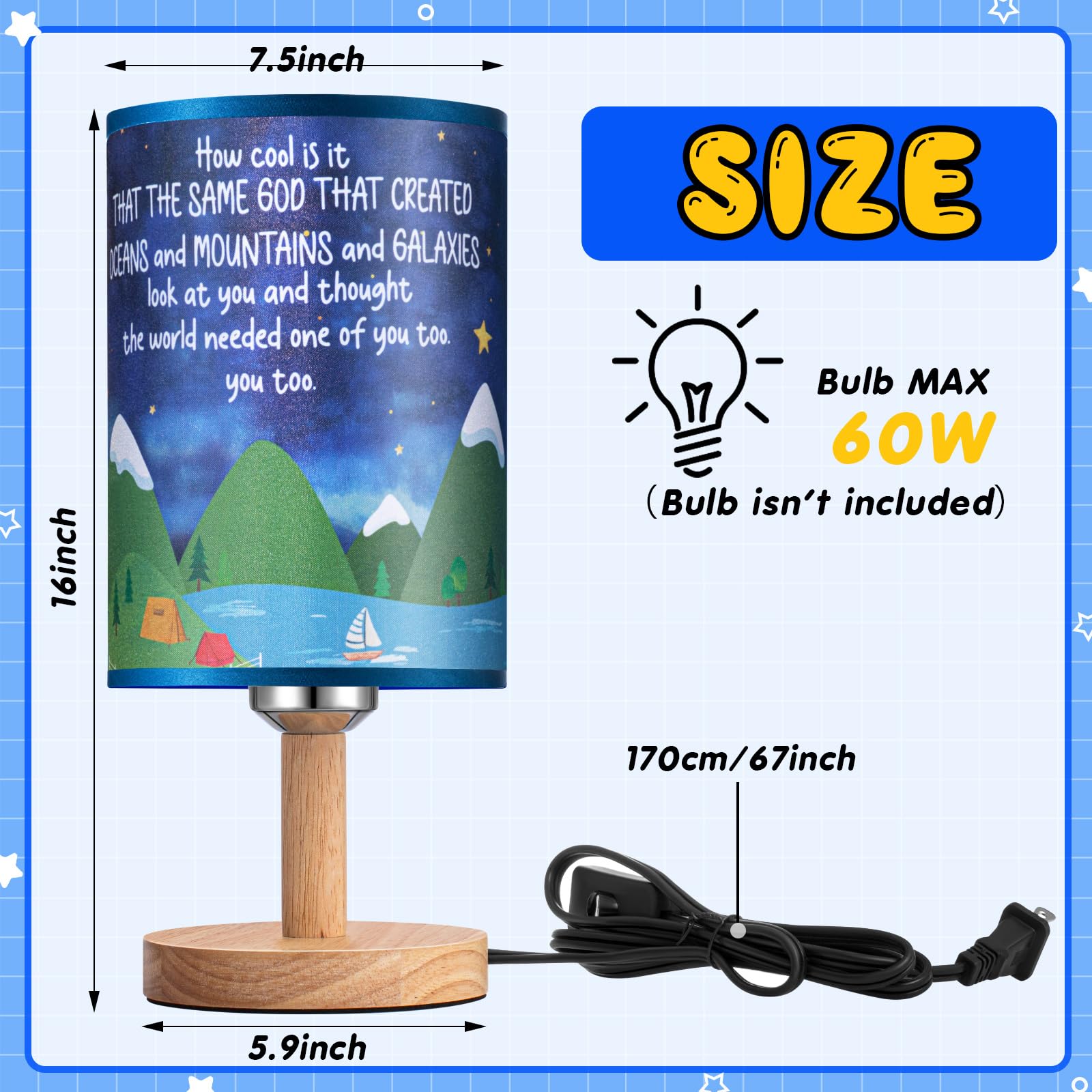Tujoe Inspirational Quote Table Lamp Mountain Art Fabric Lamp Jesus Religious Baptism Christian For Women Men Girl Boy For Reading Bedroom Living Room Home Office(Landscape)