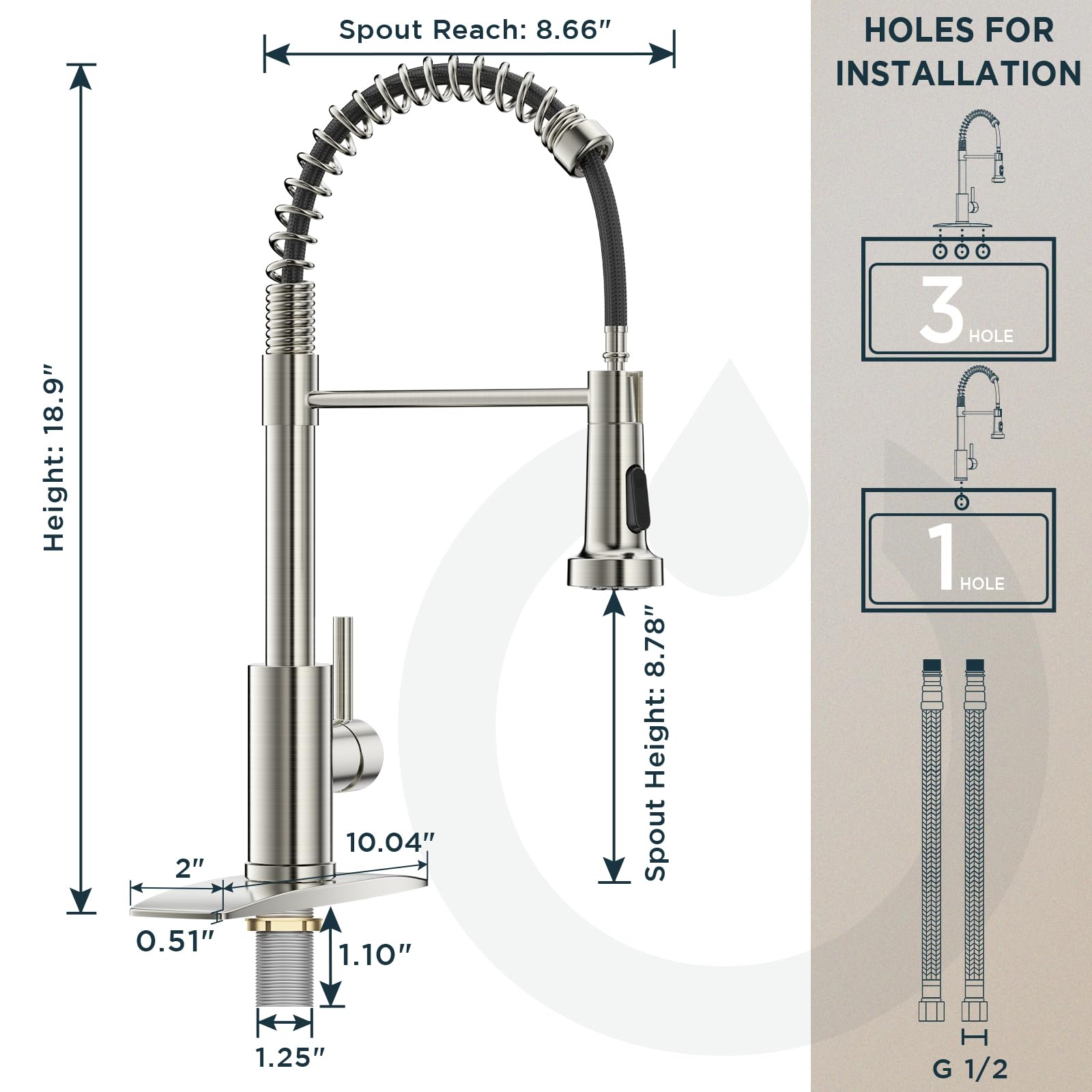 Forious Kitchen Faucet With Pull Down Sprayer, Brushed Nickel Single Handle Sink Faucet Stainless Steel With Deck Plate For 1 Or 3 Hole, Suitable For Farmhouse Laundry Utility Rv Bar