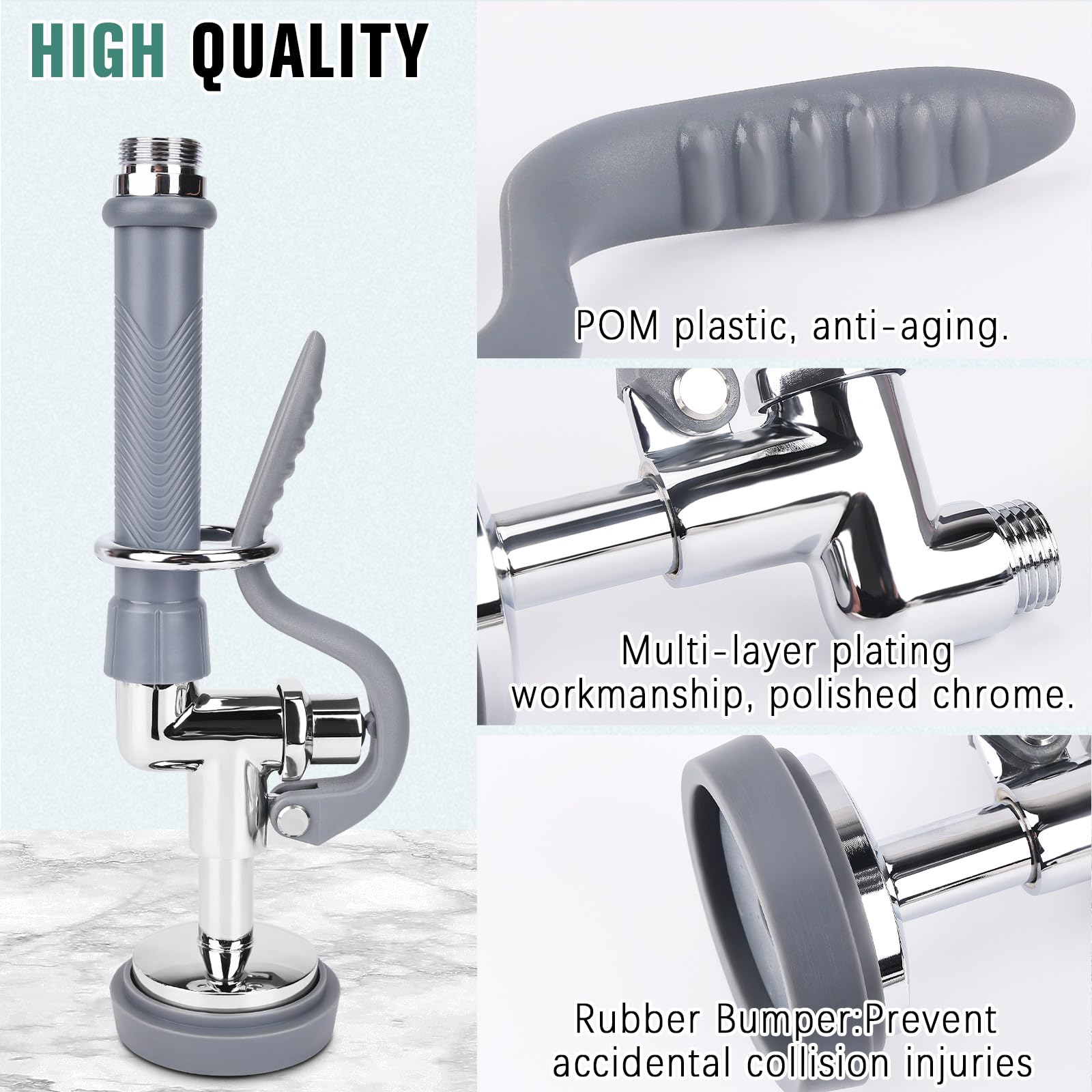 Bzimak Commercial Sink Sprayer,Commercial Sink Sprayer Head With Anti Slip Handle,1.42Gpm High Pressure Pre Rinse Sprayer, Leakproof Sink Sprayer Replacement For Commercial Kitchen Faucets, Grey