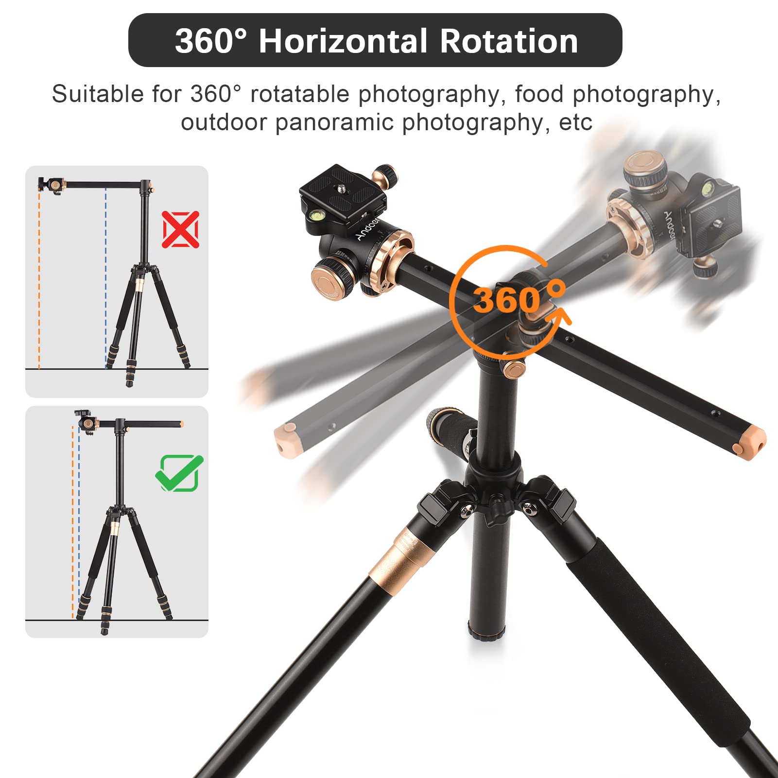 Andoer 184Cm Portable Photography Tripod Horizontal Camera Tripod Stand Monopod Aluminum Alloy 8Kg Load Capacity With 360° Rotatable Ballhead Carrying Bag For Dslr Camera Camcorder Smartphone